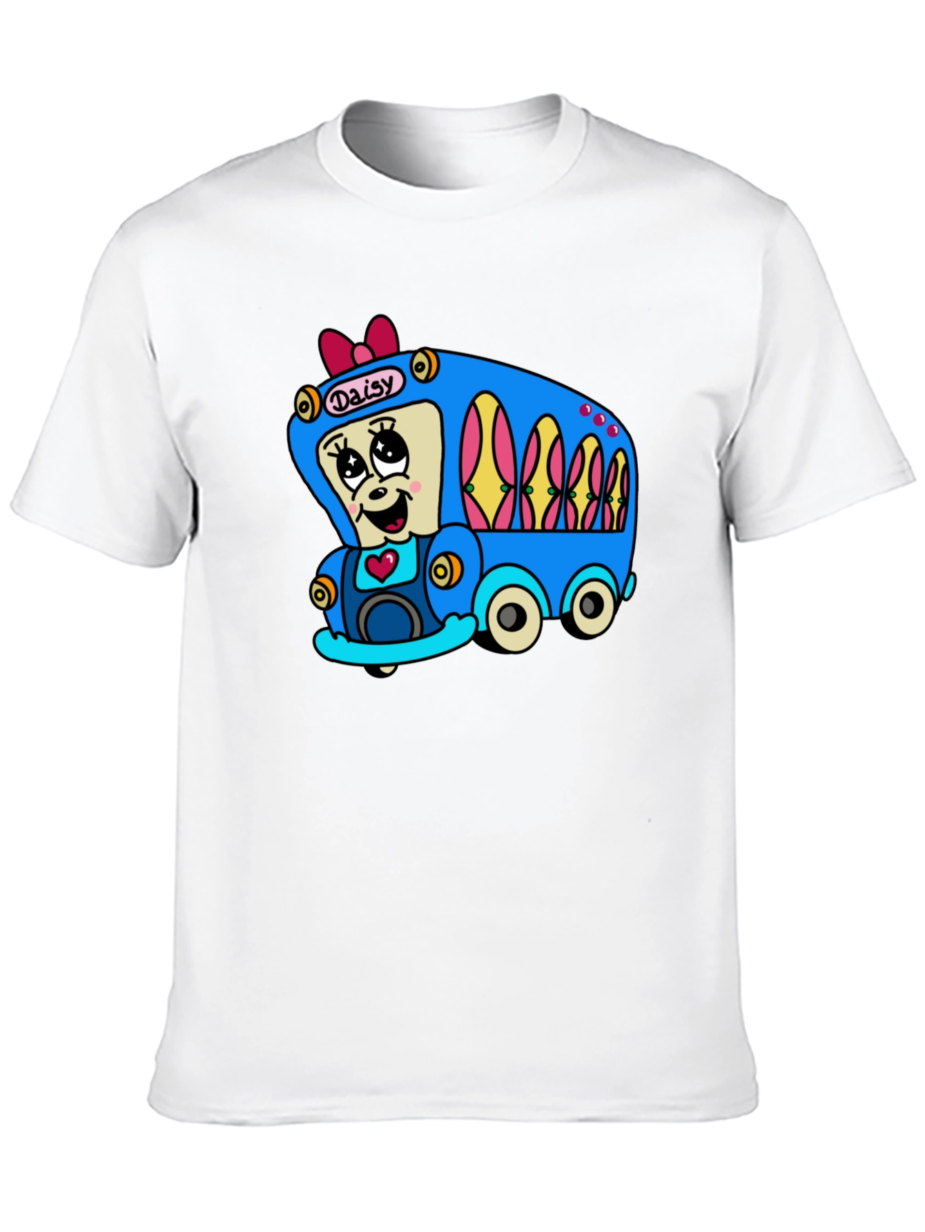 Black Daisy Bus Cartoon T-Shirt - Fun & Unique Graphic Tee view 10