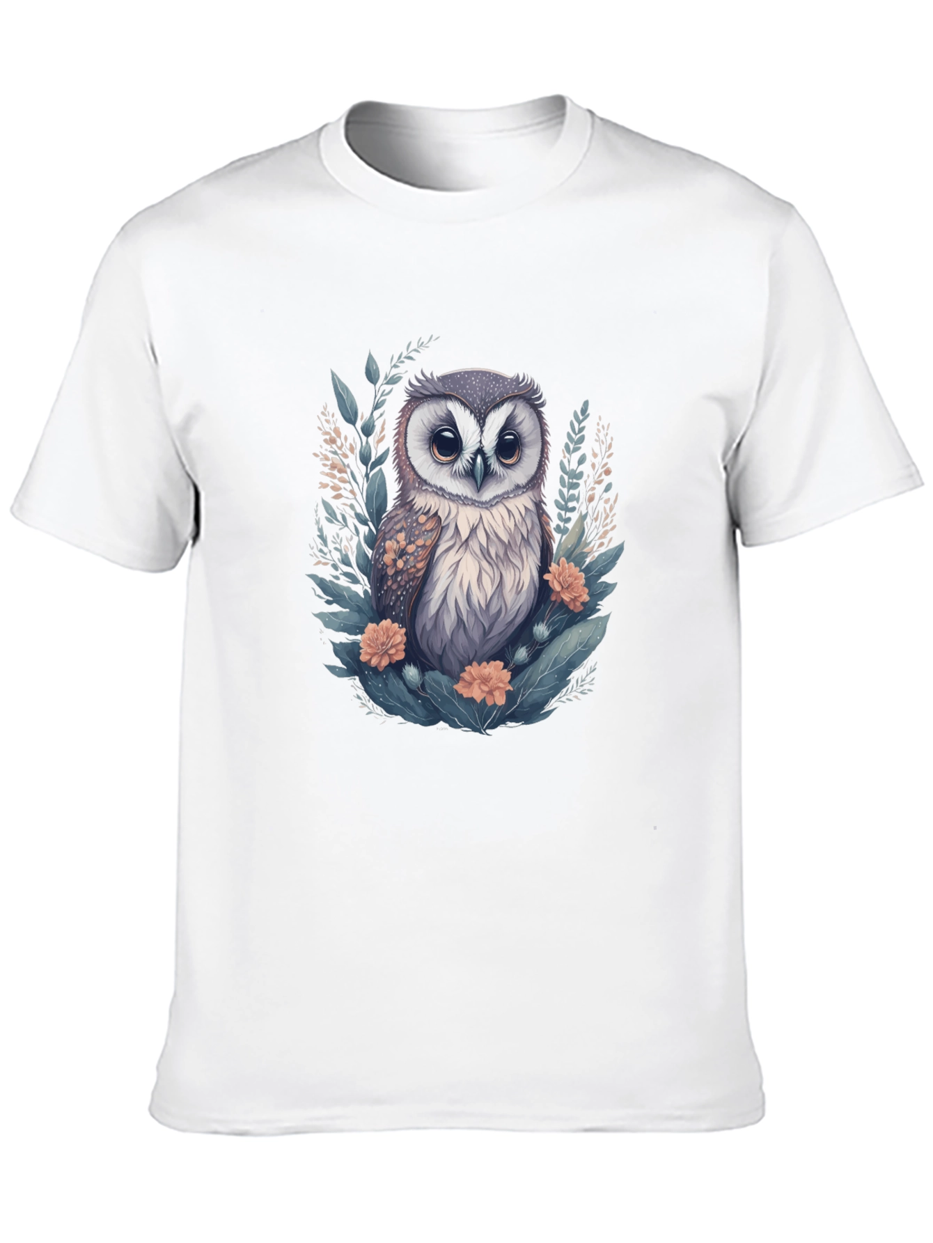 Black Cute Owl Floral Graphic Print Black T-Shirt view 10