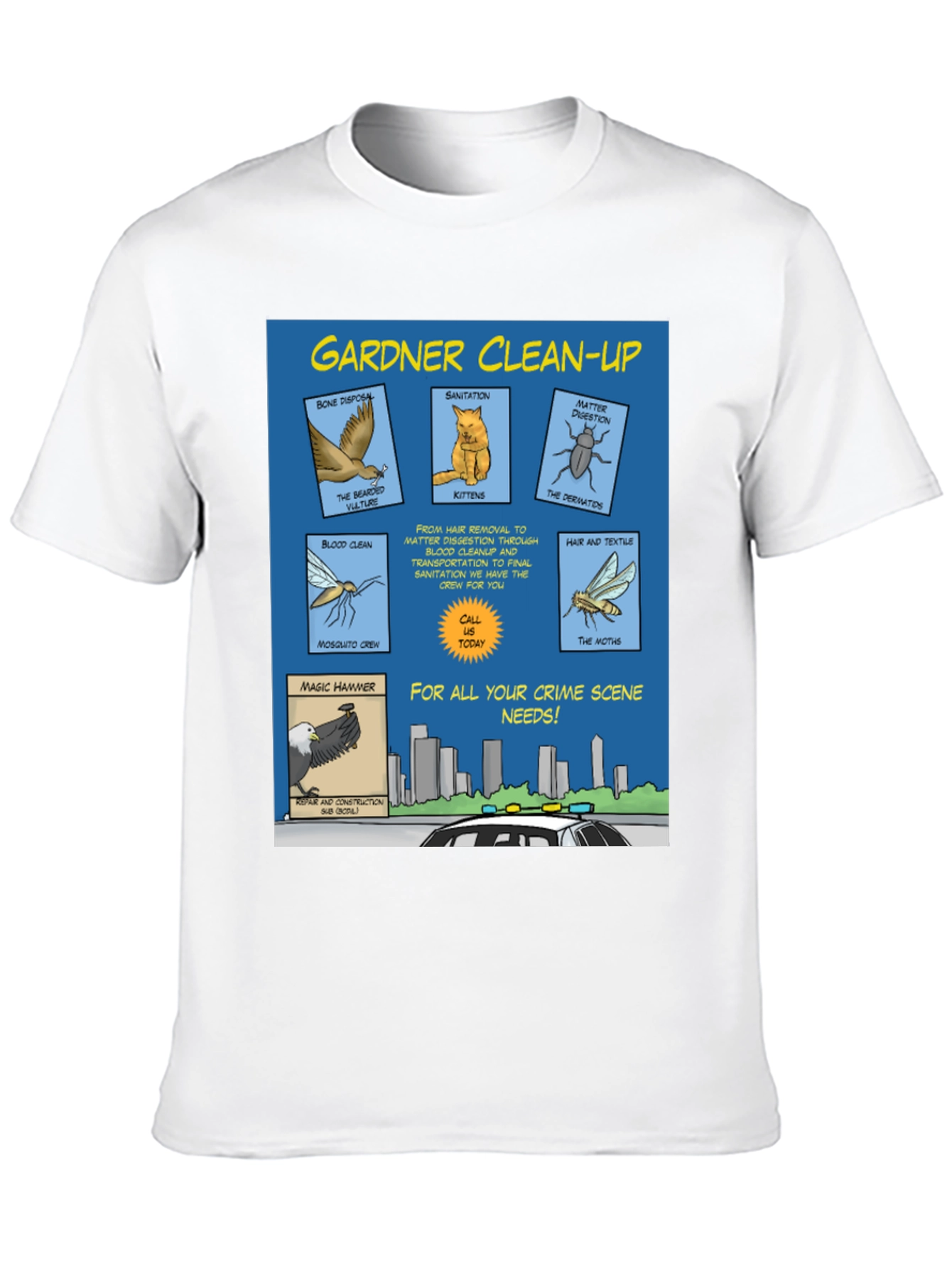 Black Gardner Clean-Up T-Shirt - Crime Scene Cartoon view 10