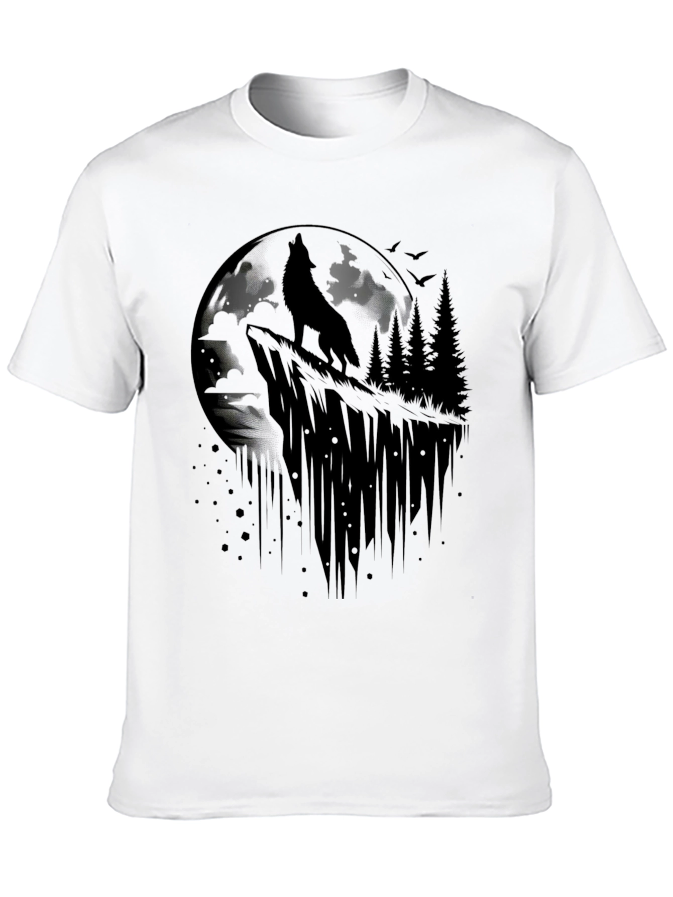 Black Wolf Moon Graphic Tee - Black Cotton T-Shirt view 10