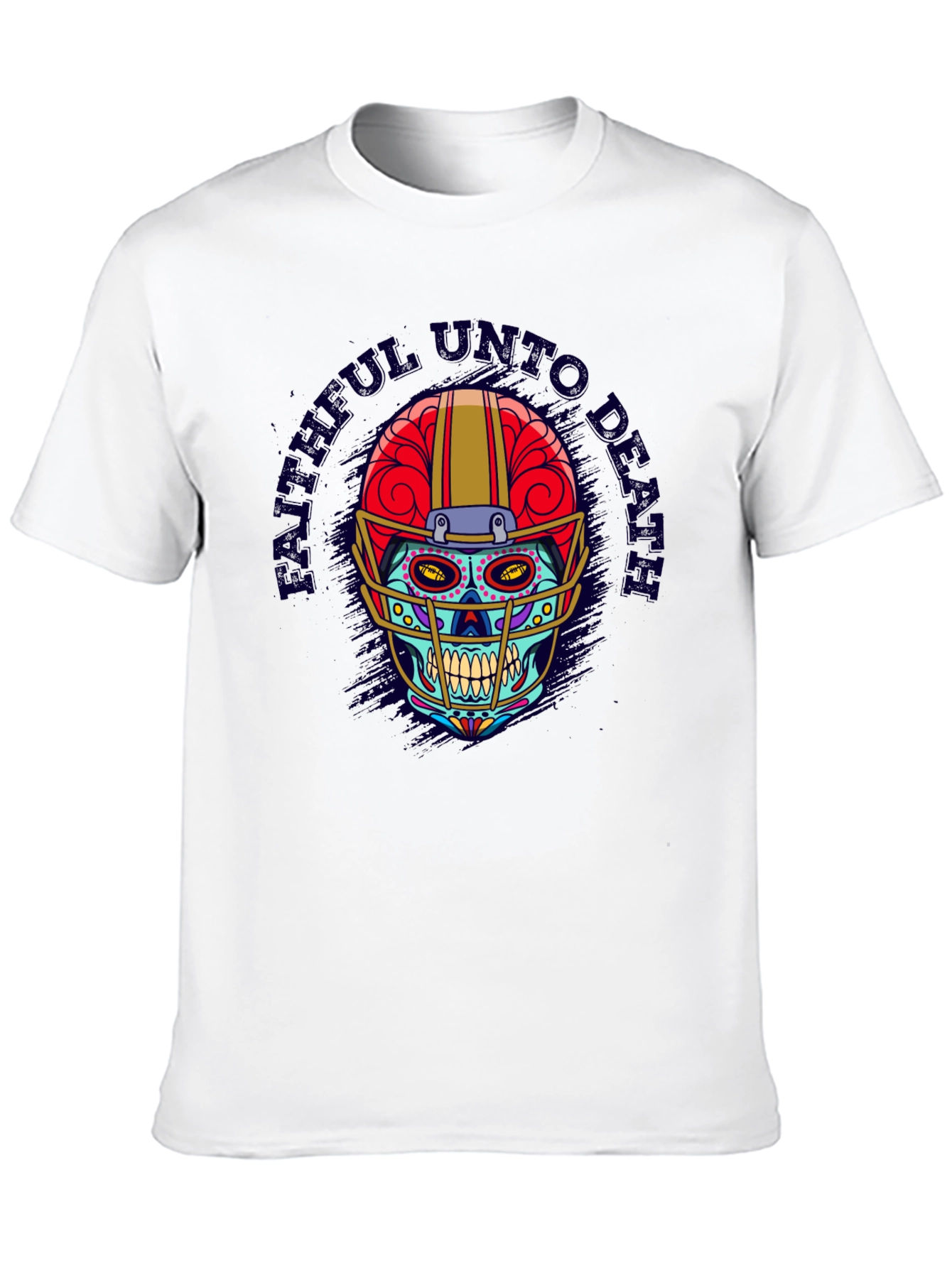 Black Faithful Unto Death Football Skull T-Shirt view 10