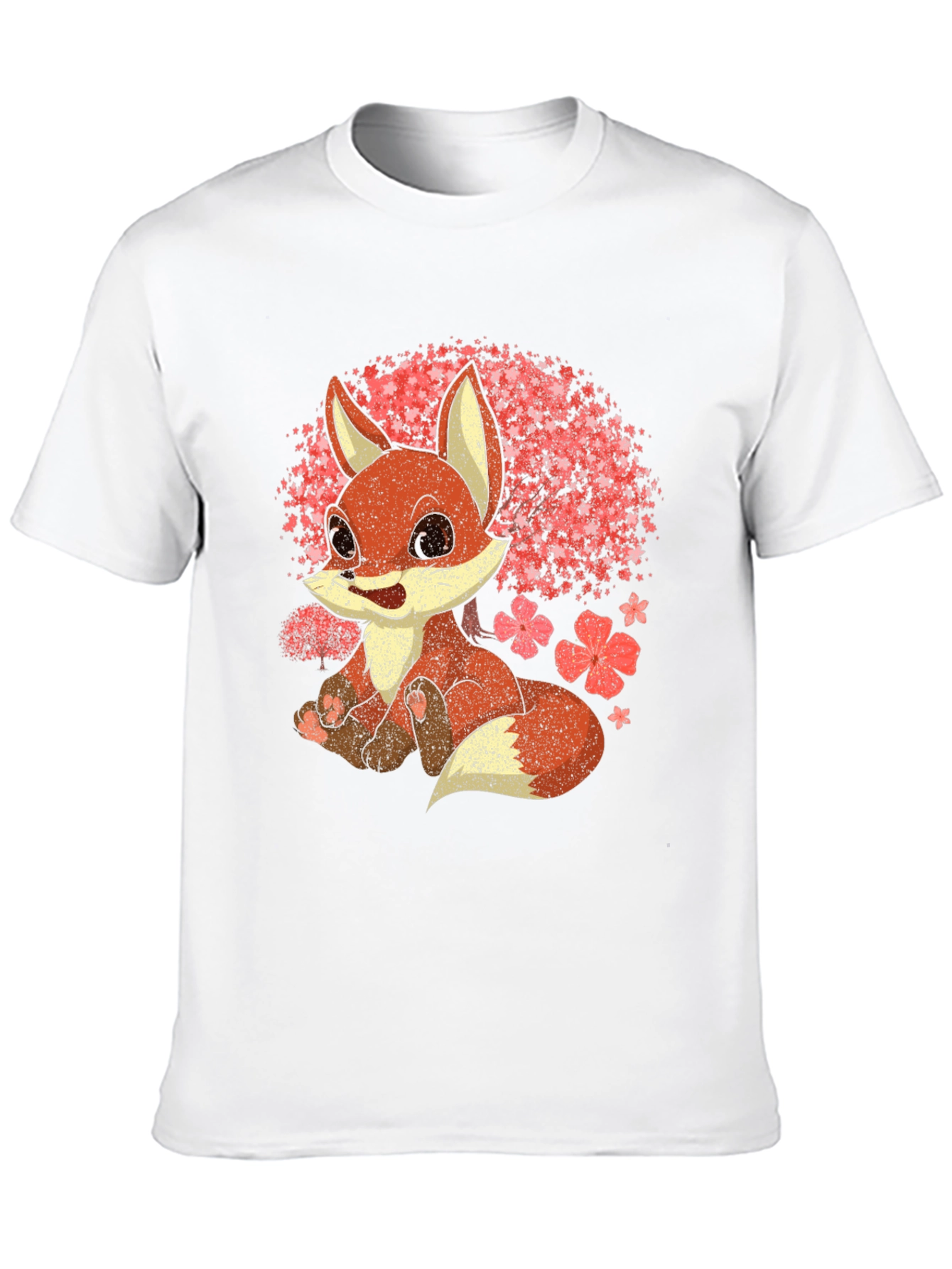 Black Cute Fox T-Shirt - Cherry Blossom Design view 10