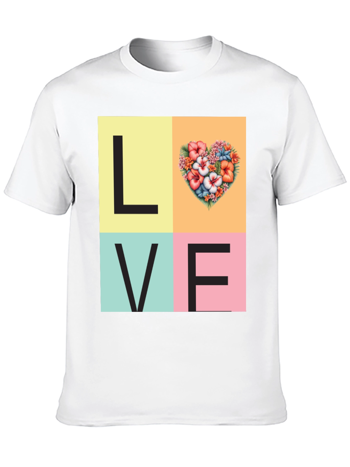 Black Floral Heart LOVE Graphic Tee - Unisex Casual T-Shirt view 10