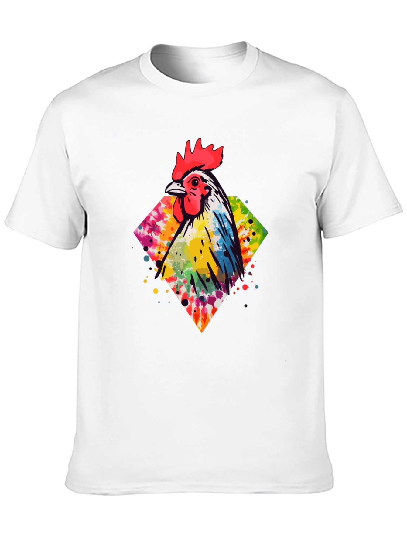 Black Watercolor Rooster Graphic Tee - Men's Black T-Shirt view 10