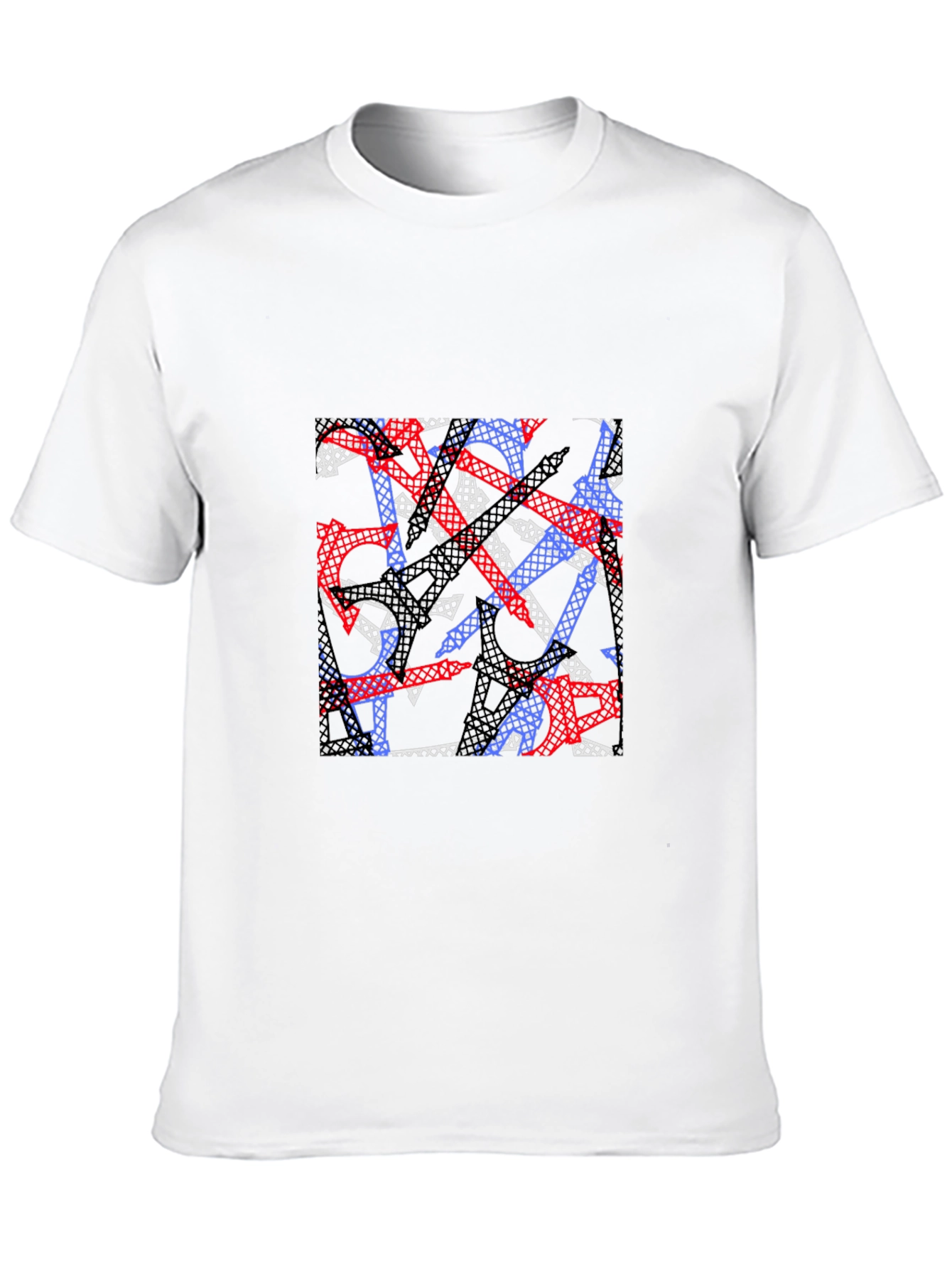 Black Abstract Eiffel Tower Print Men's T-Shirt view 10