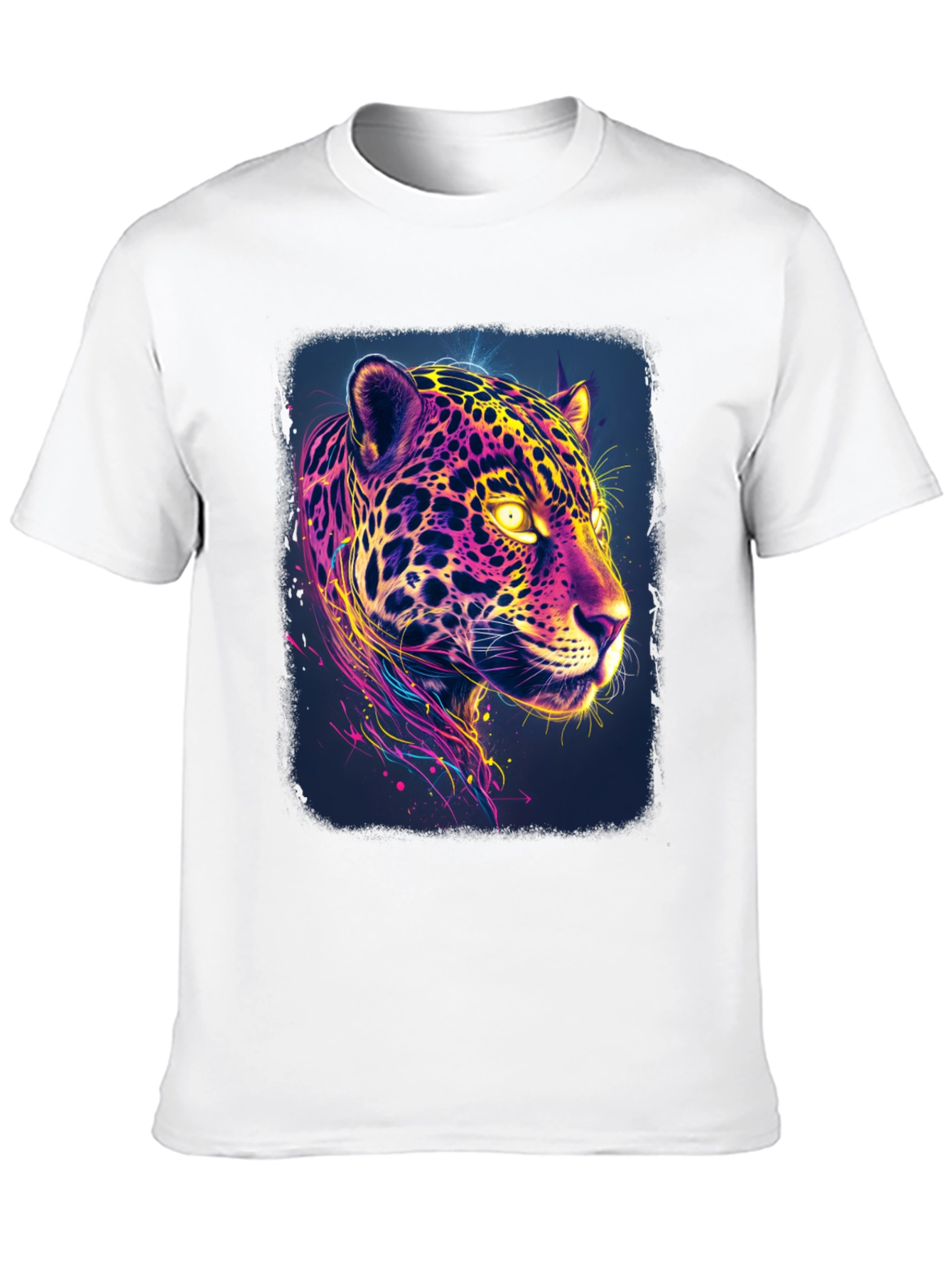 Black Vibrant Neon Jaguar Graphic Black T-Shirt view 10