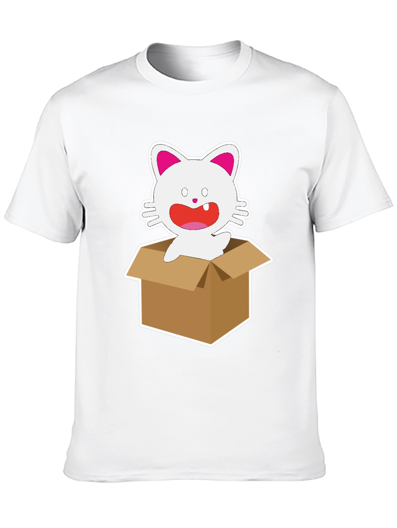 Black Cartoon Cat in Box Graphic Tee - Unisex Black T-Shirt view 10