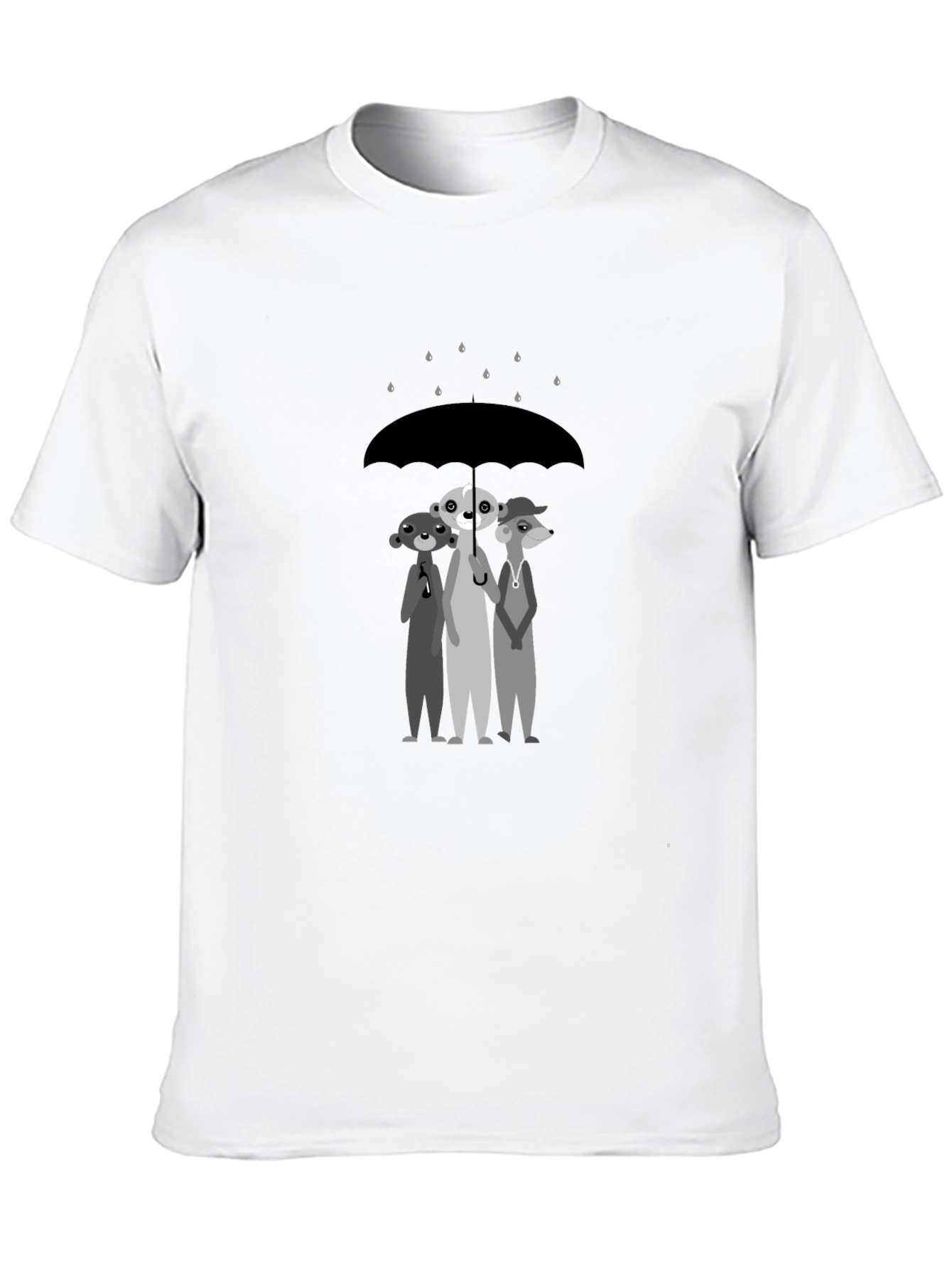 Black Rainy Day Pals T-Shirt: Cartoon Meerkat Design view 10