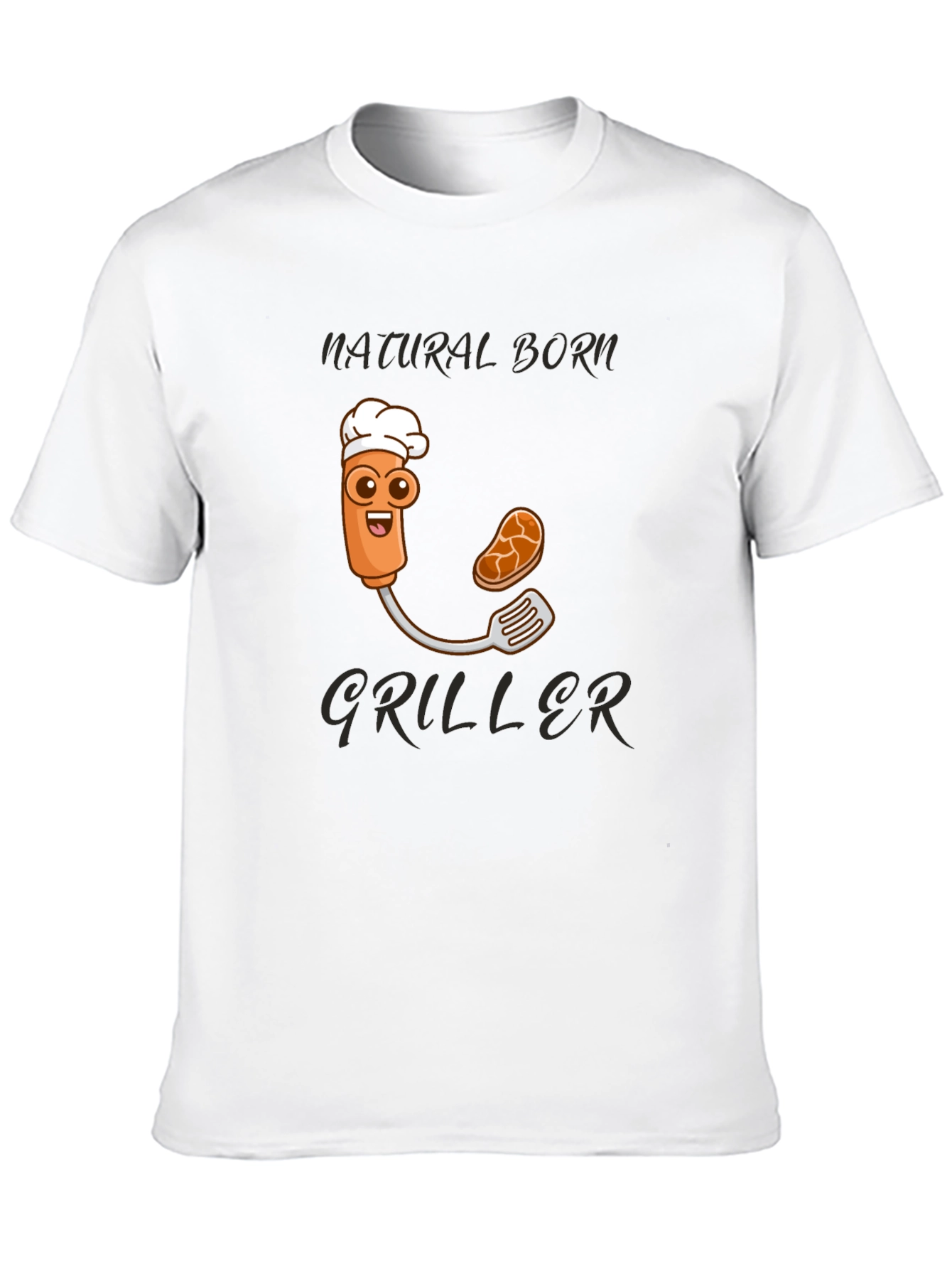 Black Natural Born Griller T-Shirt - BBQ Cartoon Chef view 10