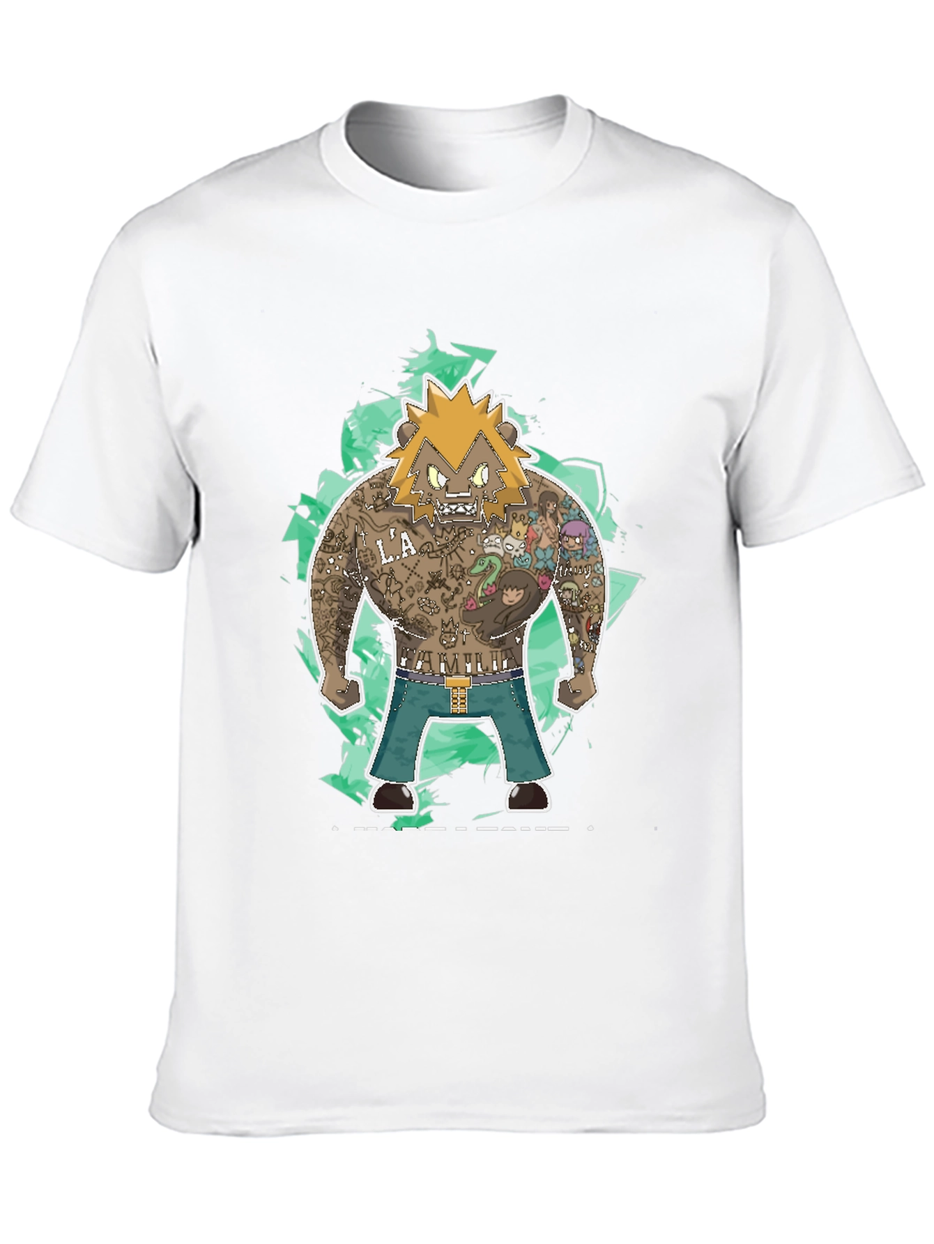 Black Tattooed Cartoon Bear Graphic Black T-Shirt view 10