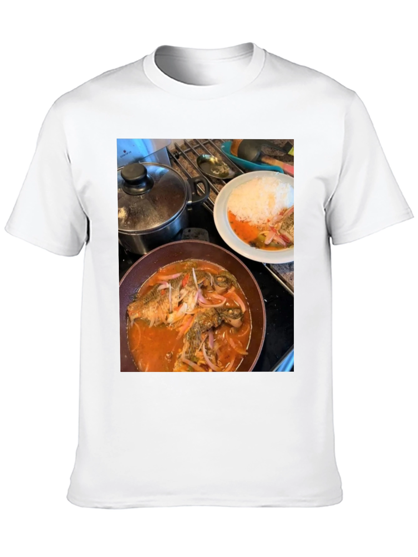 Black Foodie T-Shirt: Delicious Fish Dish Design view 10