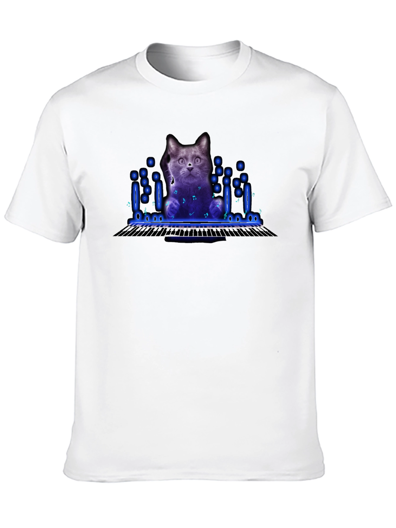 Black Cat Playing Piano Graphic T-Shirt view 10