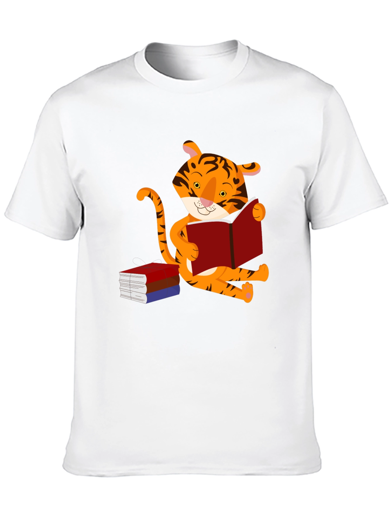 Black Cute Tiger Reading Book Graphic T-Shirt view 10