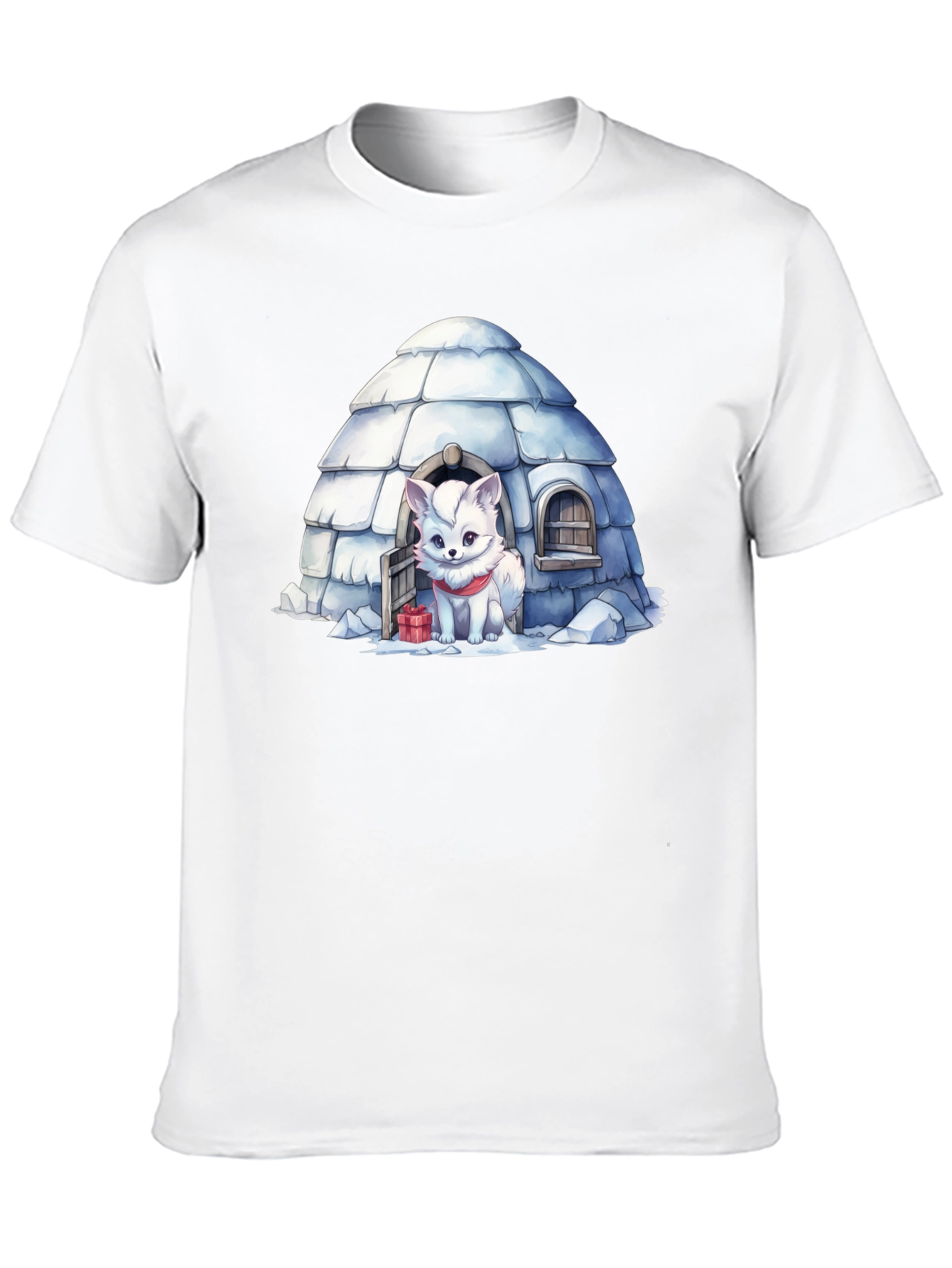 Black Cute Arctic Fox in Igloo Graphic Tee view 10