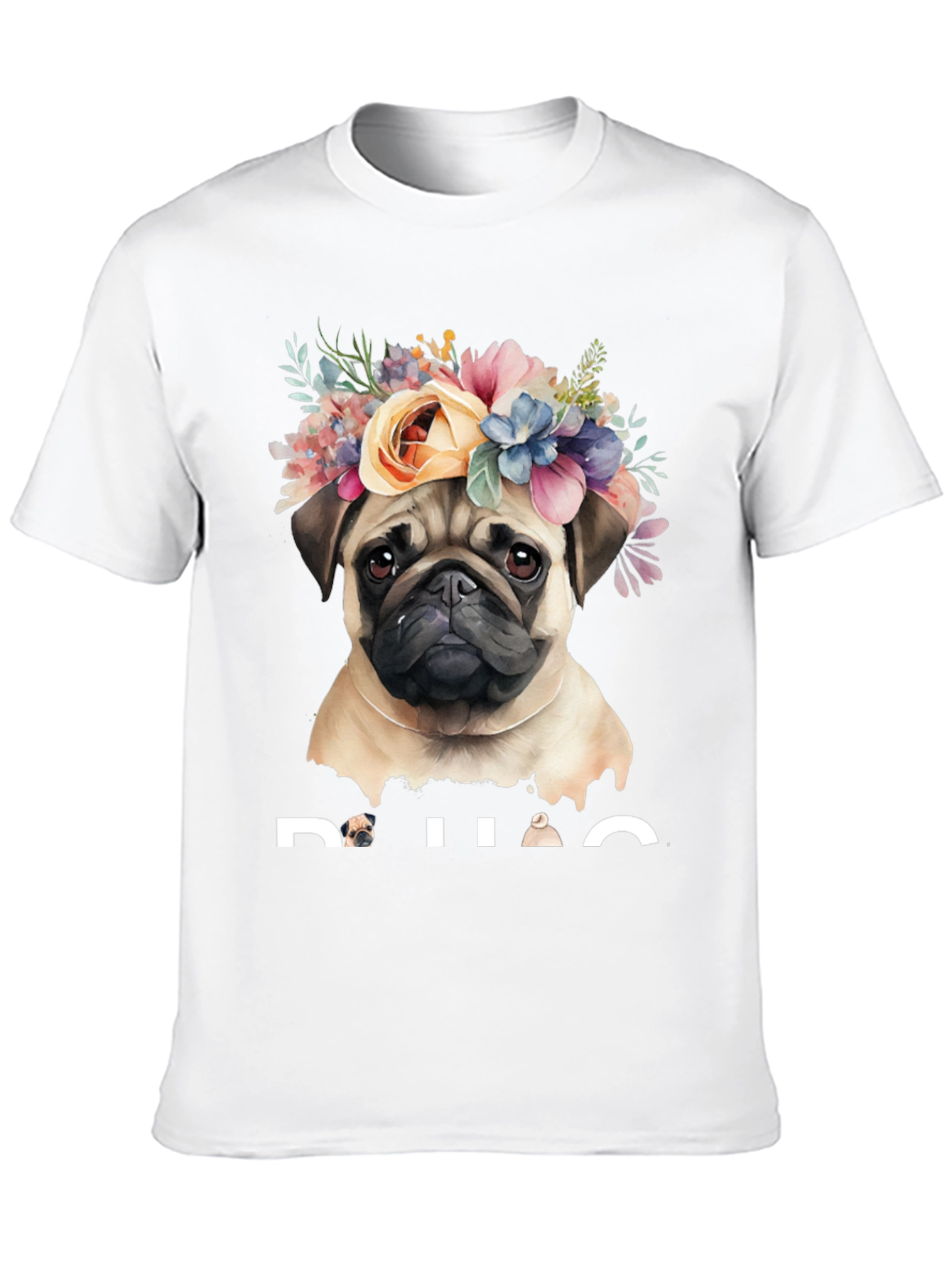 Black Pug Floral Crown Graphic Tee - Black Cotton T-Shirt view 10