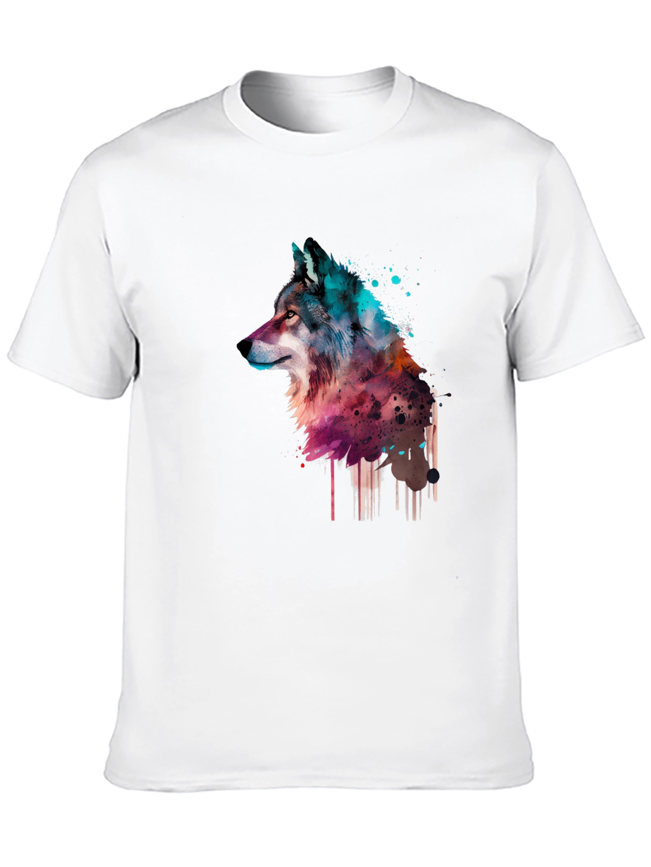 Black Watercolor Wolf Graphic Black T-Shirt view 10