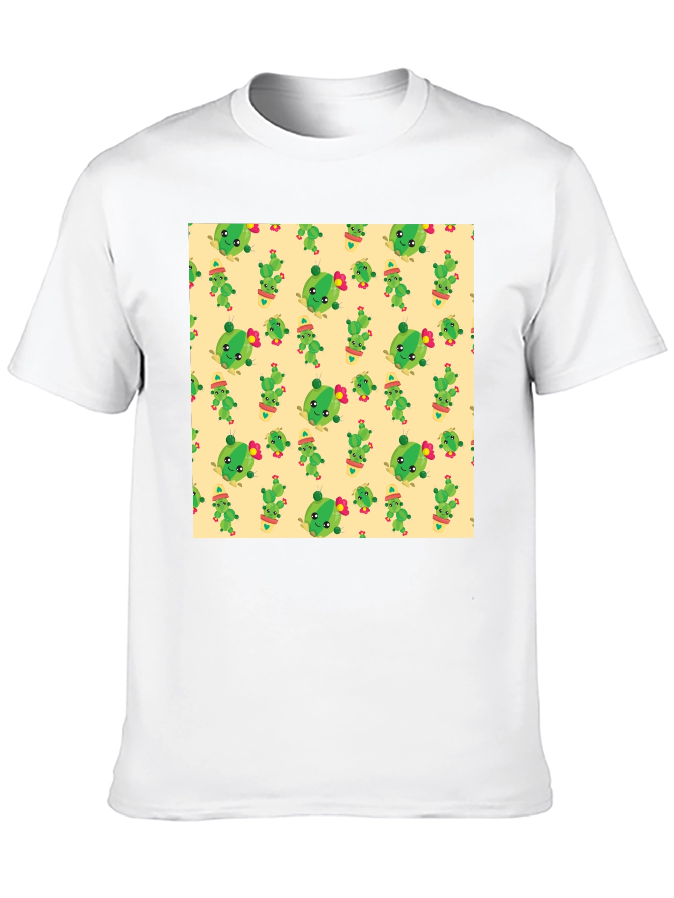 Black Cute Cactus Pattern Black T-Shirt view 10