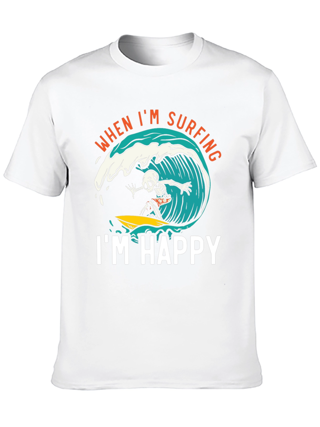 Surfing Skeleton Graphic Tee - "When I'm Surfing, I'm Happy" Black T-Shirt - 10
