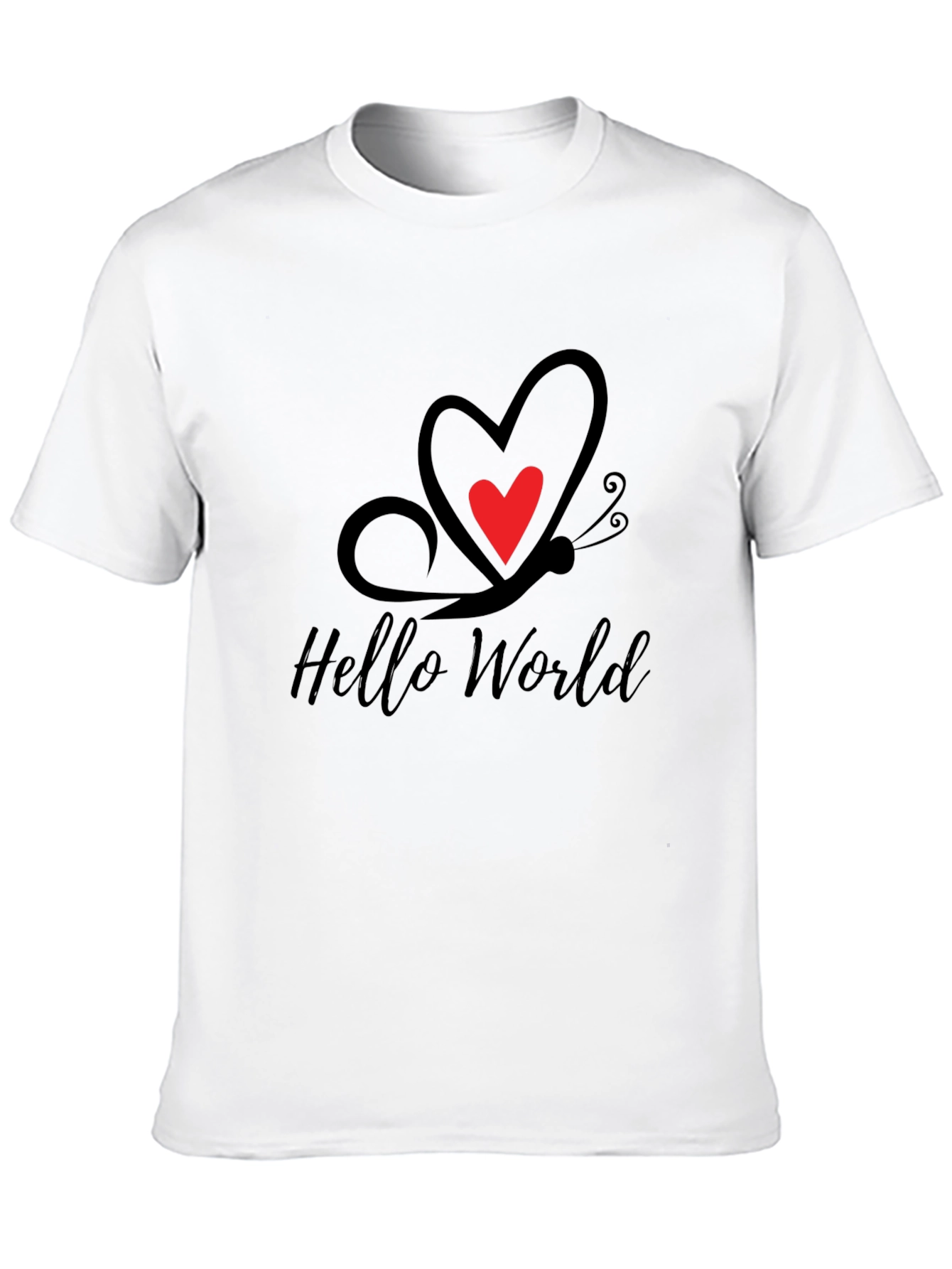 Black Hello World Butterfly Heart Tee view 10