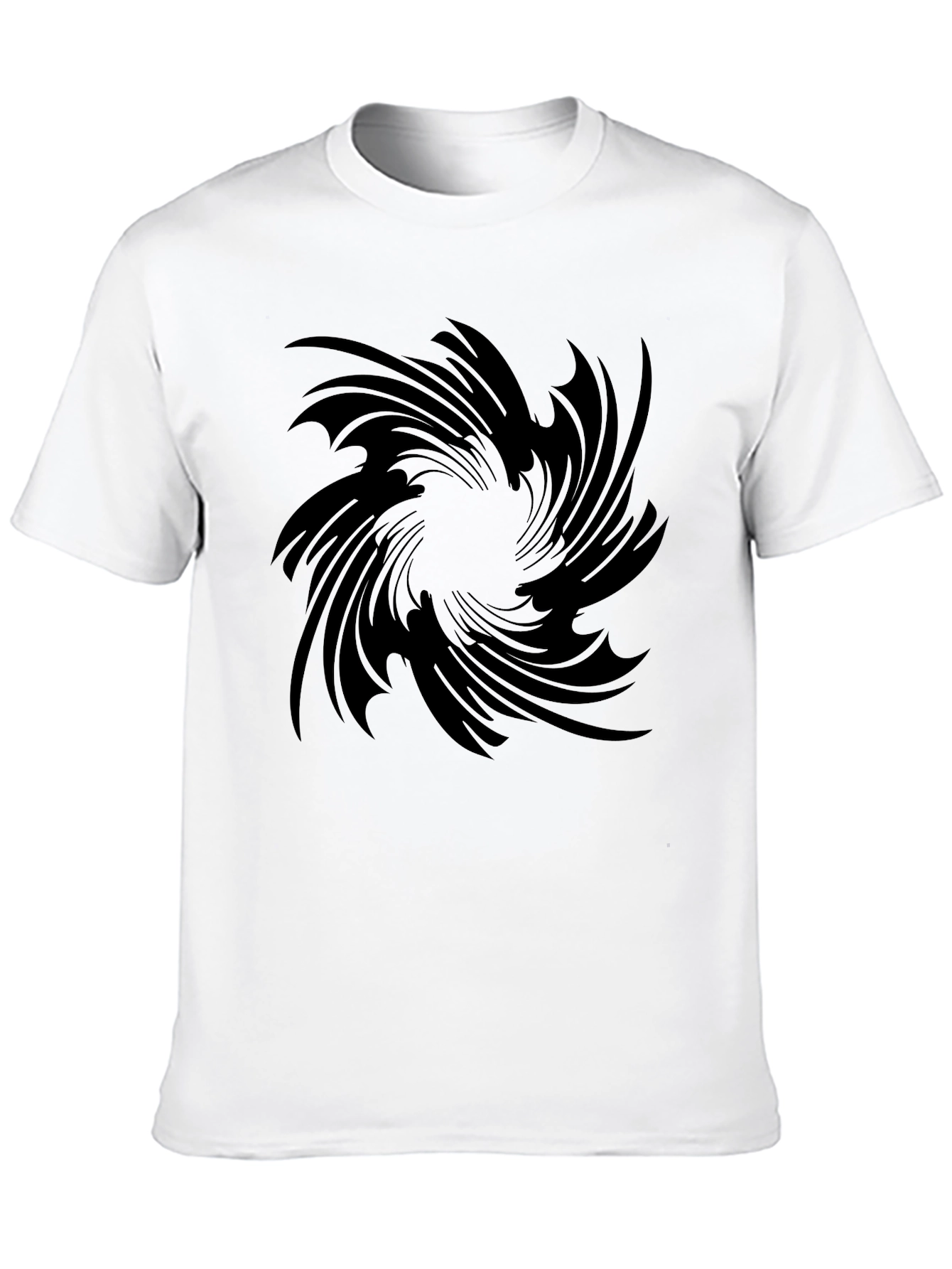 Black Men's Black T-Shirt with Abstract Swirl Design view 10
