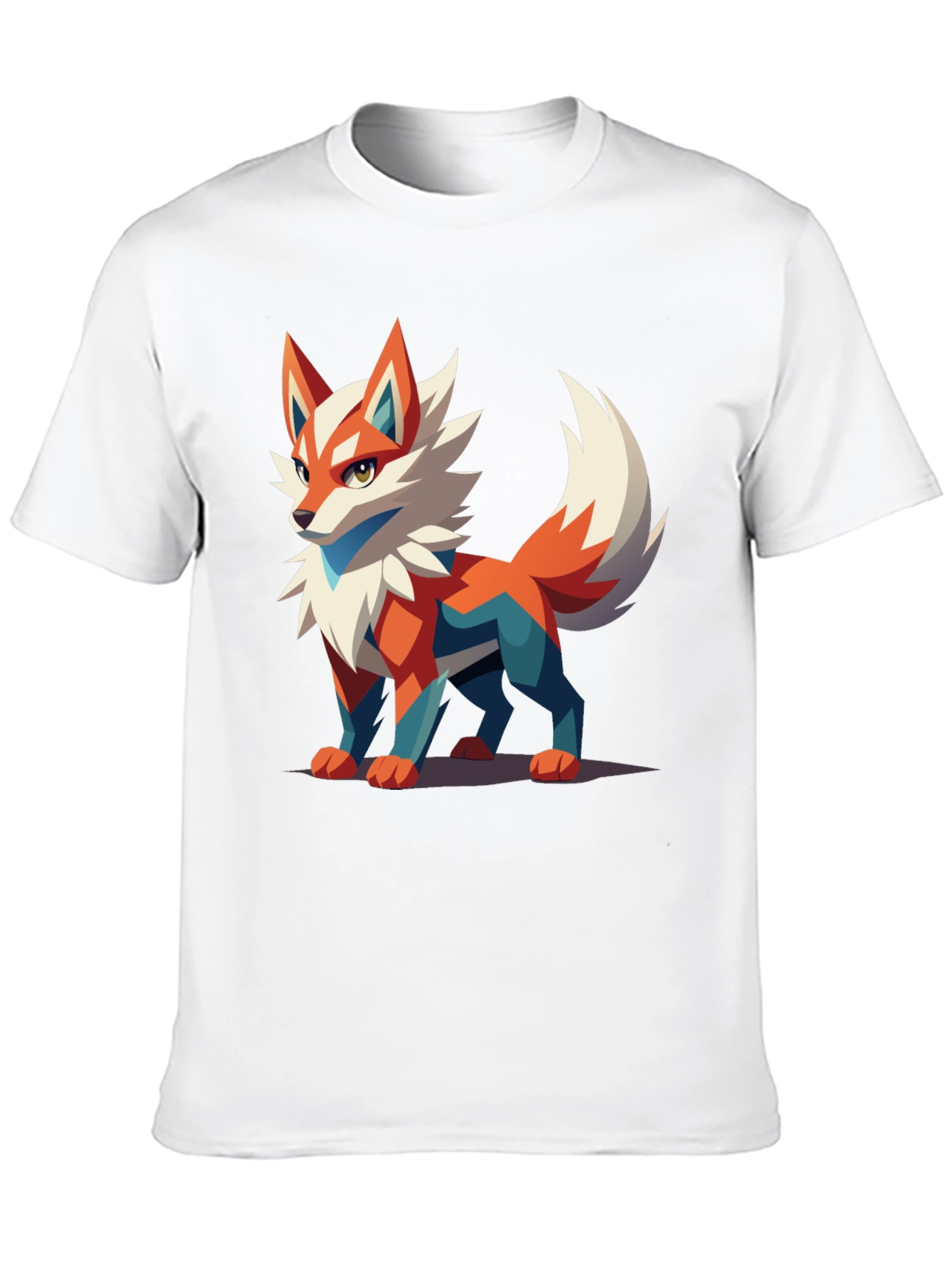 Black Men's Black T-Shirt with Geometric Fox Graphic view 10