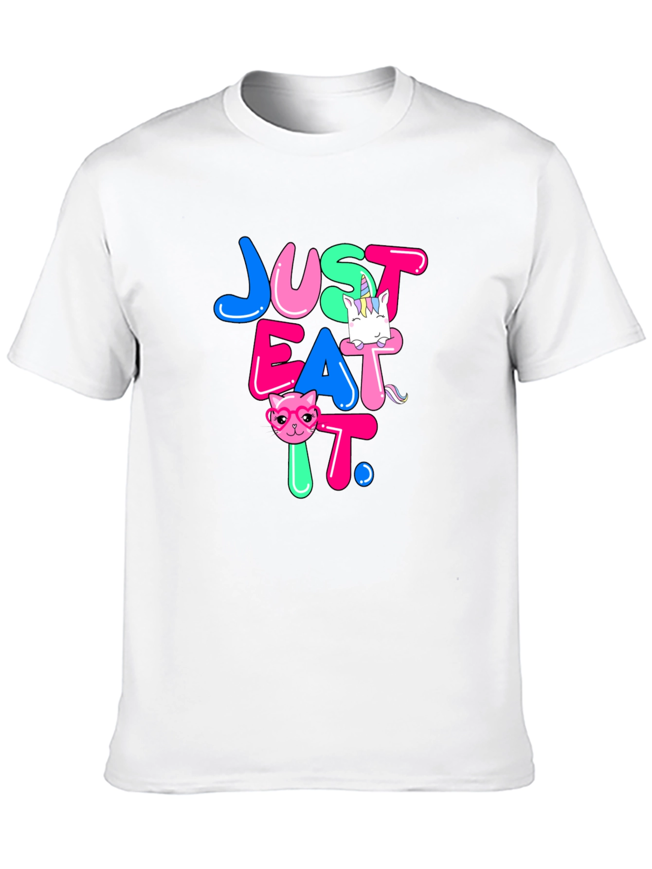 Black Just Eat It Graphic T-Shirt - Funny Cat & Unicorn Design view 10