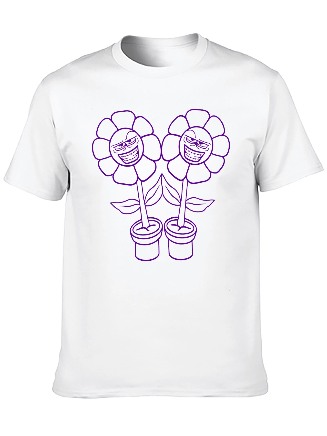 Black Men's Black T-Shirt with Cartoon Flower Print view 10