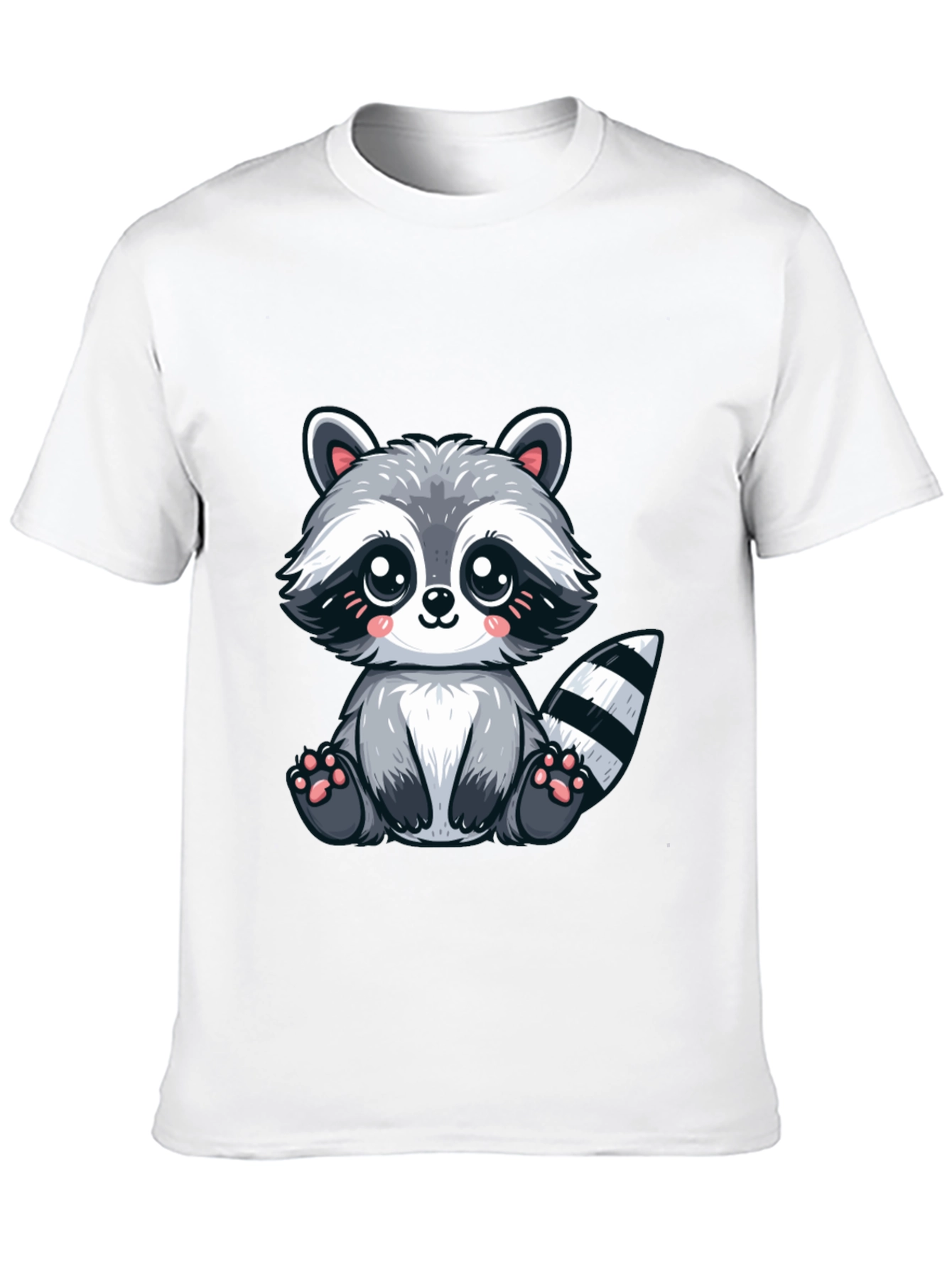 Black Cute Cartoon Raccoon Graphic Tee - Soft Black Cotton view 10