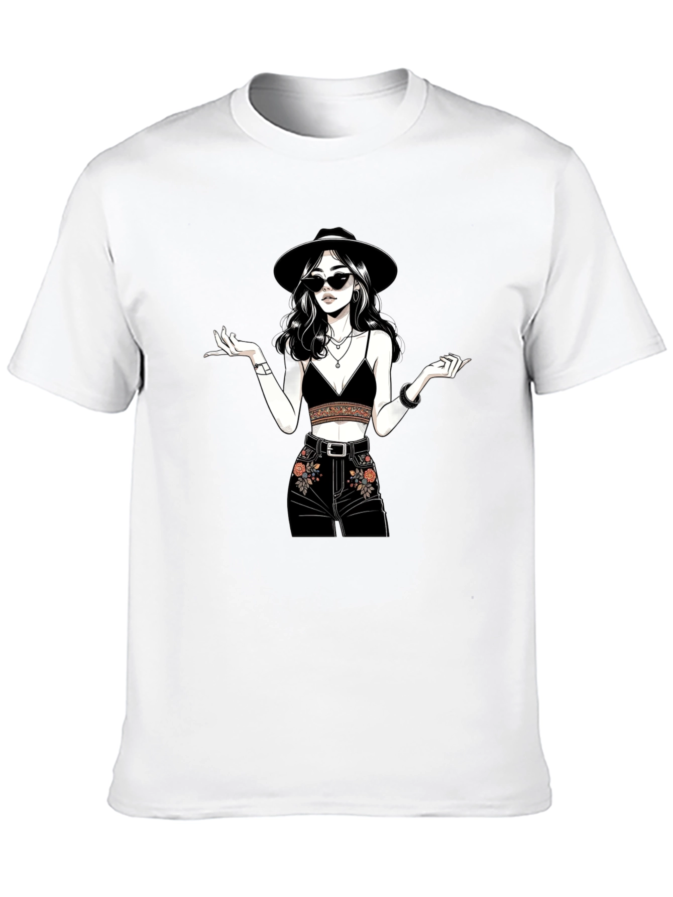 Black Stylish Graphic Print T-Shirt - Boho Chic view 10