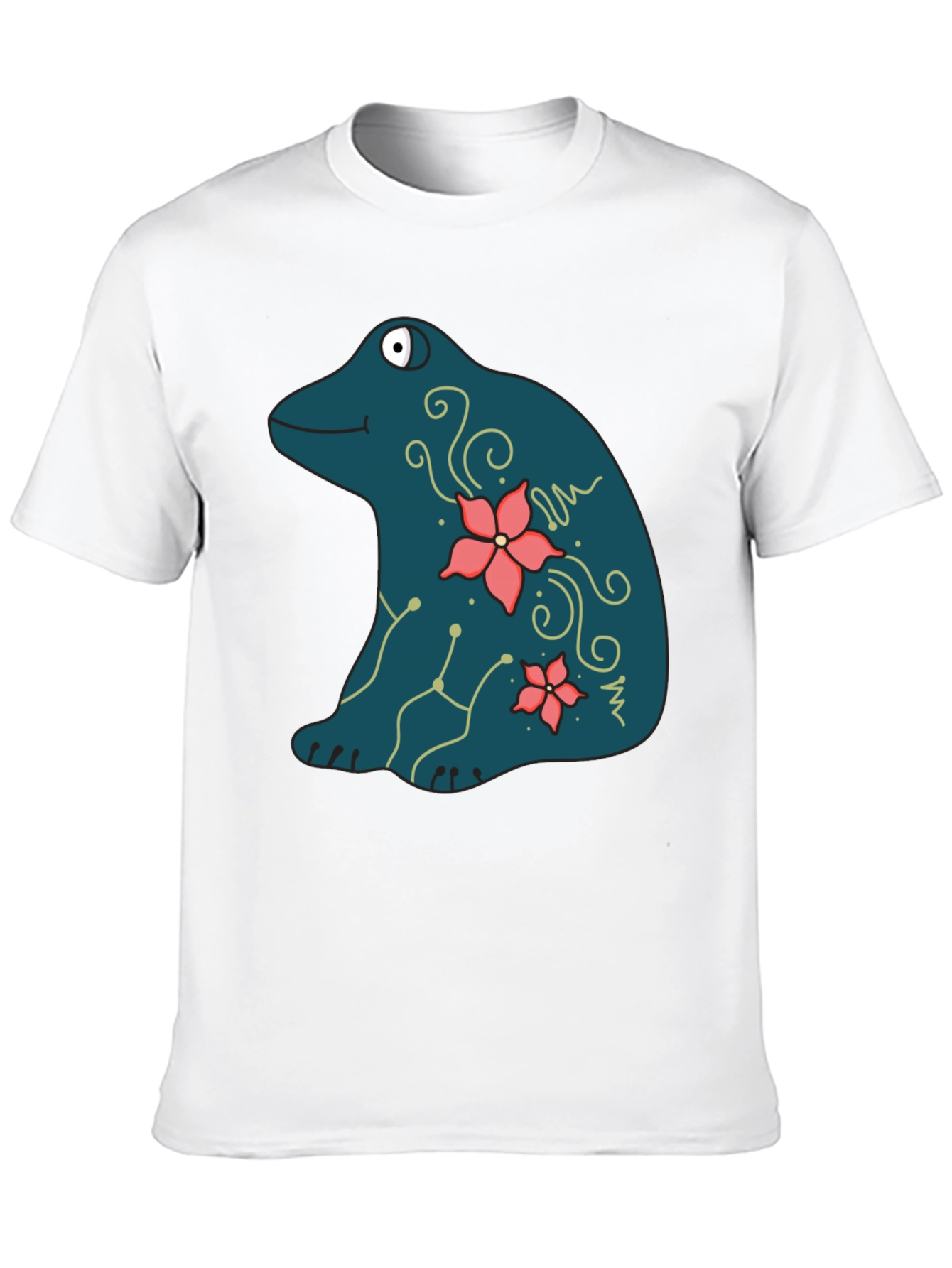 Black Frog and Flower Graphic Print Black T-Shirt view 10