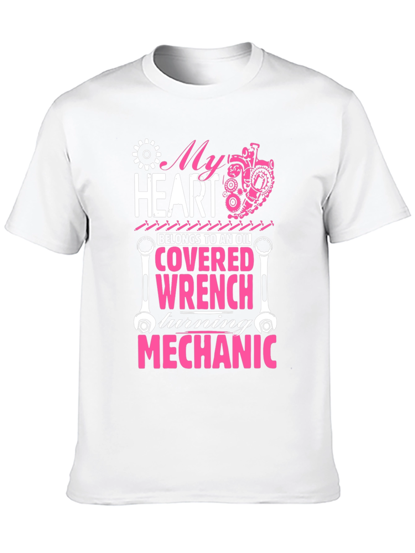 Black Mechanic Heart T-Shirt: Oil Covered Wrench Design view 10