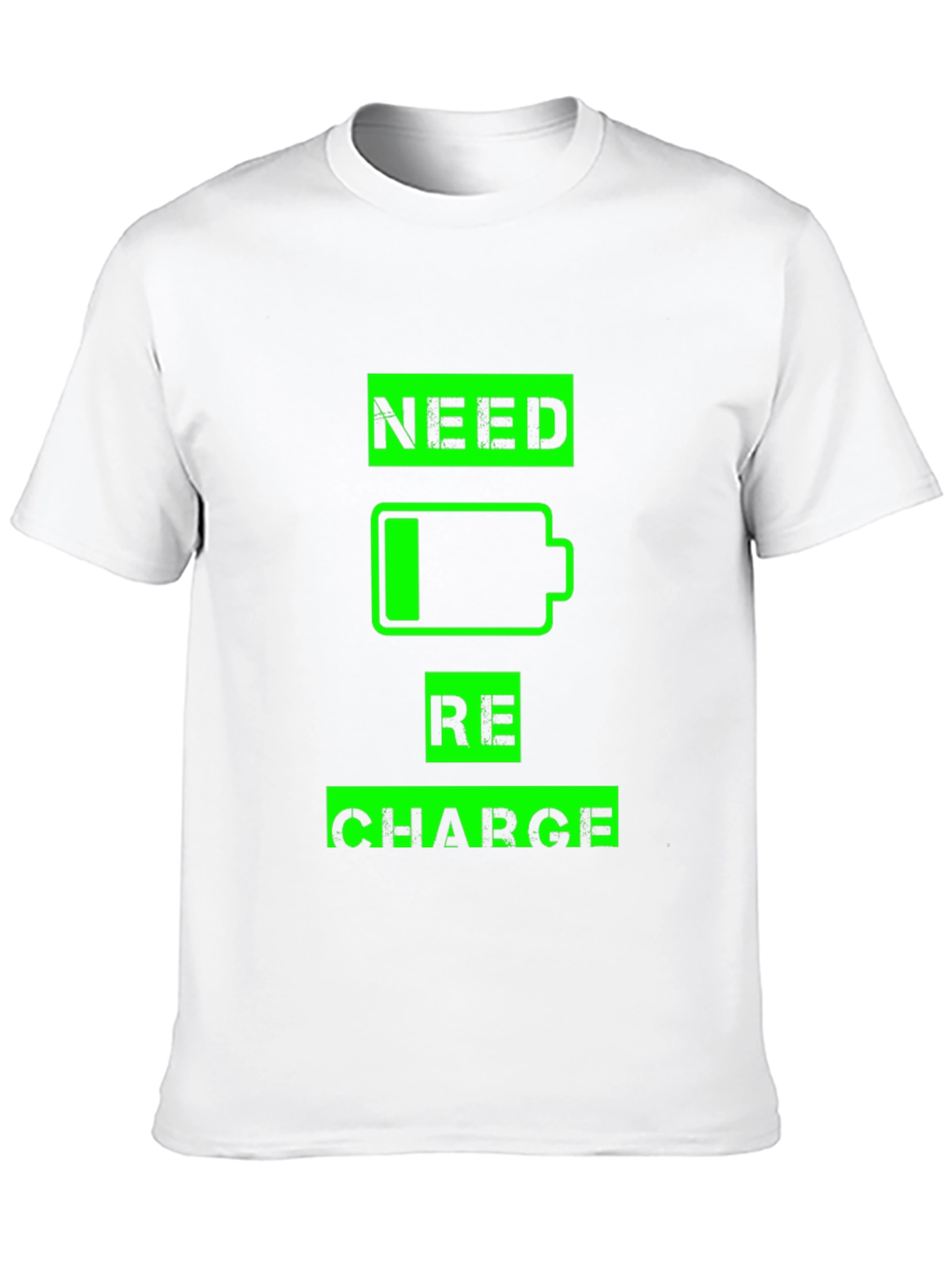 Black Need Recharge T-Shirt - Black Crew Neck Graphic Tee view 10
