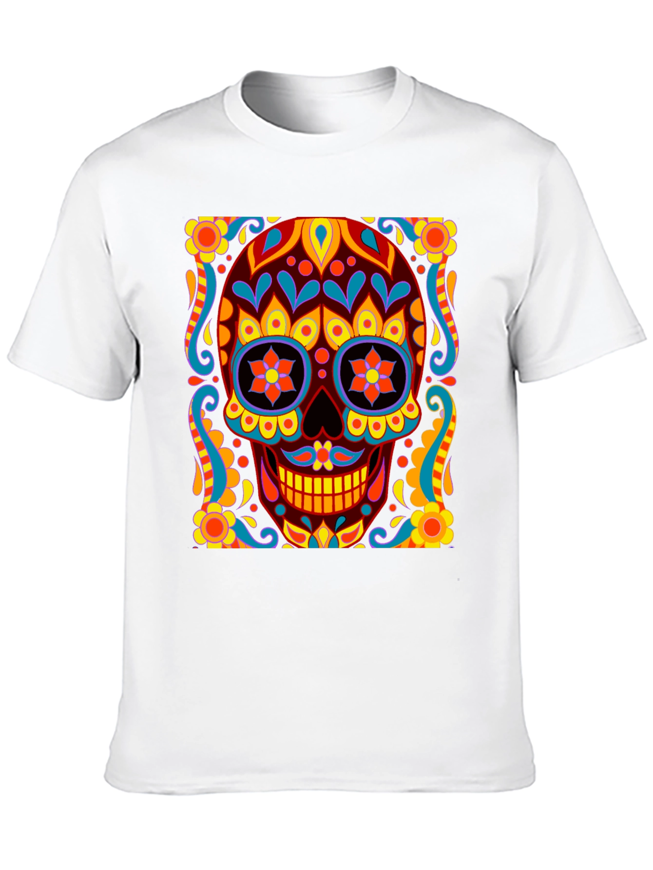 Black Day of the Dead Skull Graphic Black T-Shirt view 10