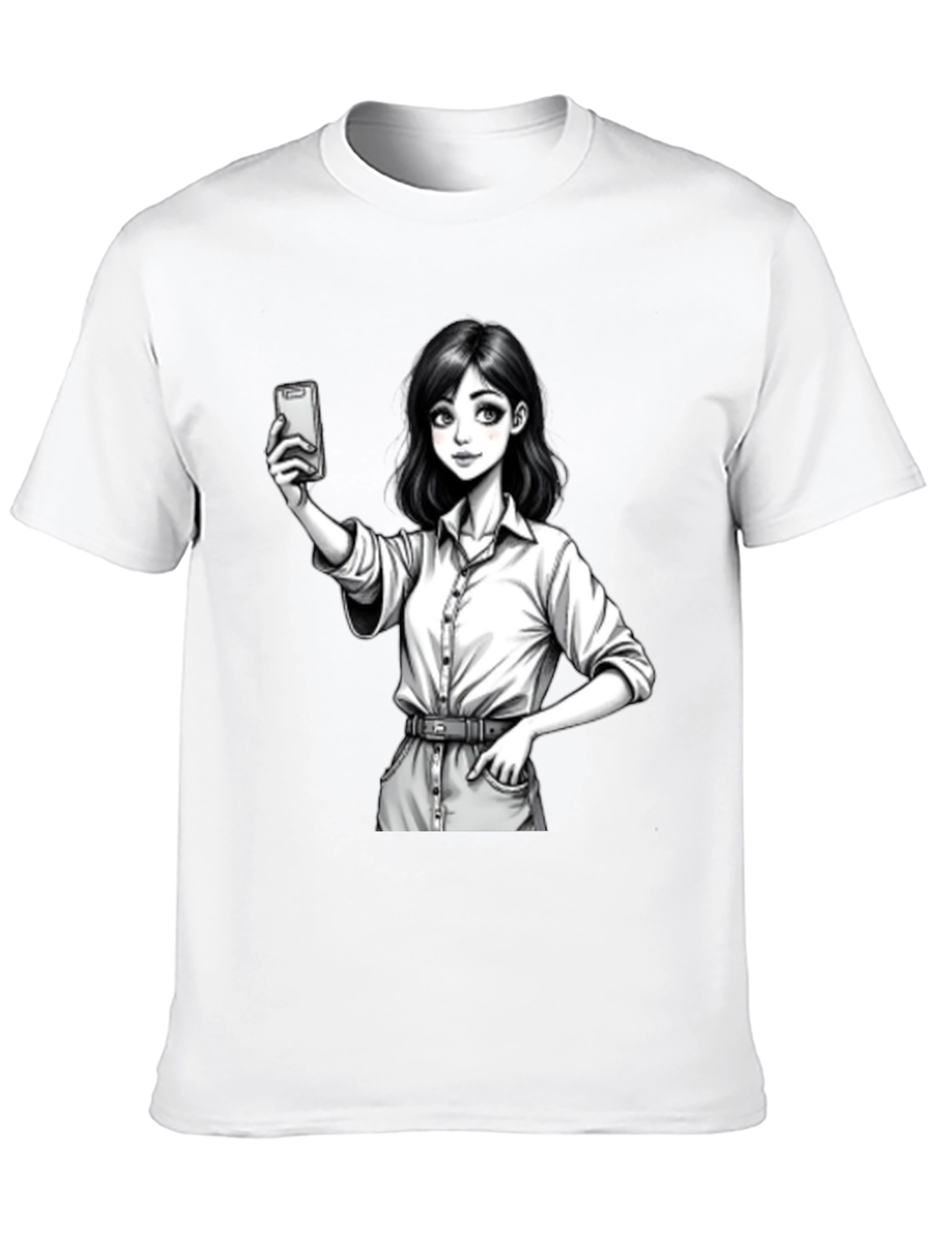 Black Anime Girl Selfie Black T-Shirt view 10