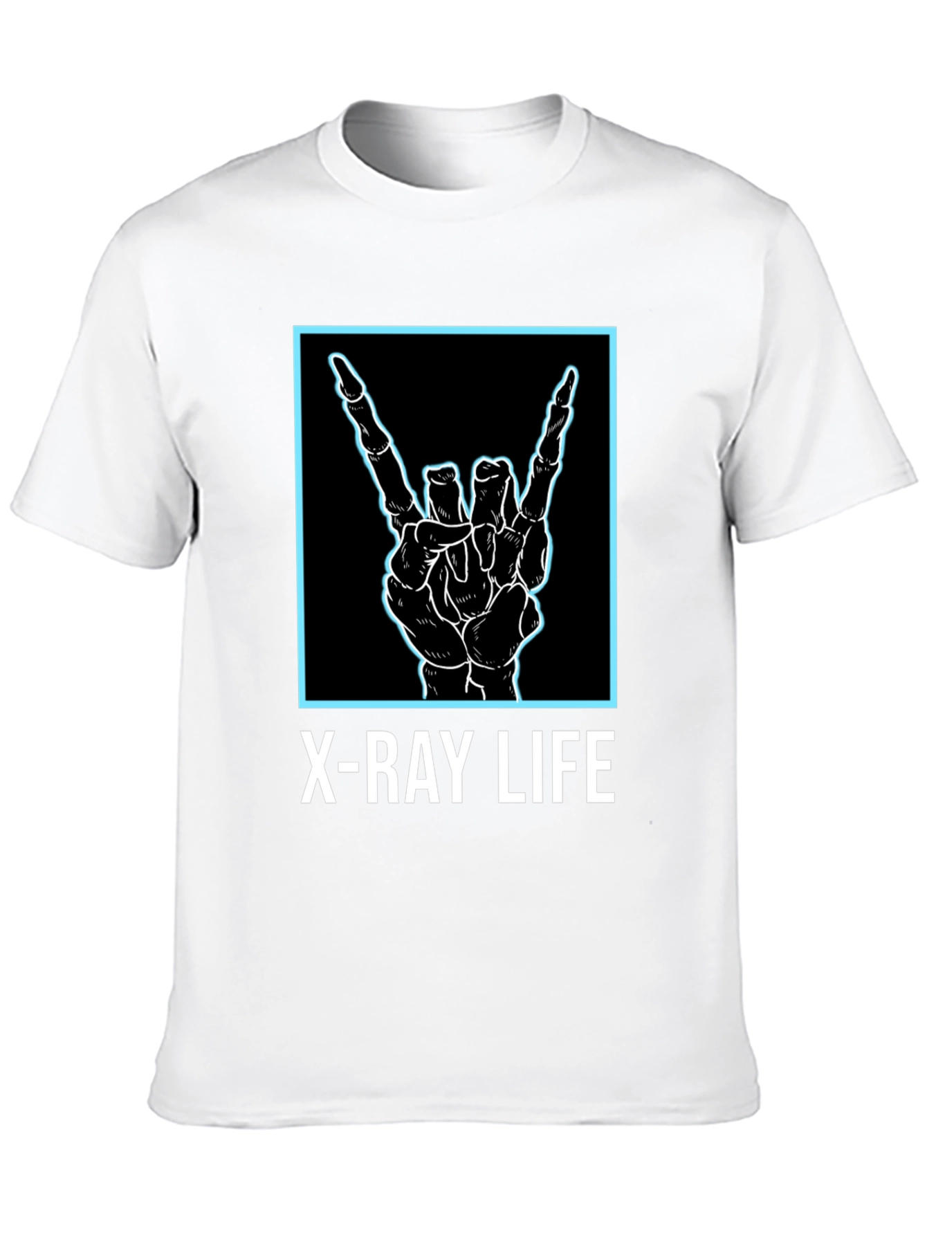 Black X-Ray Life Skeleton Hand Rock On T-Shirt view 10