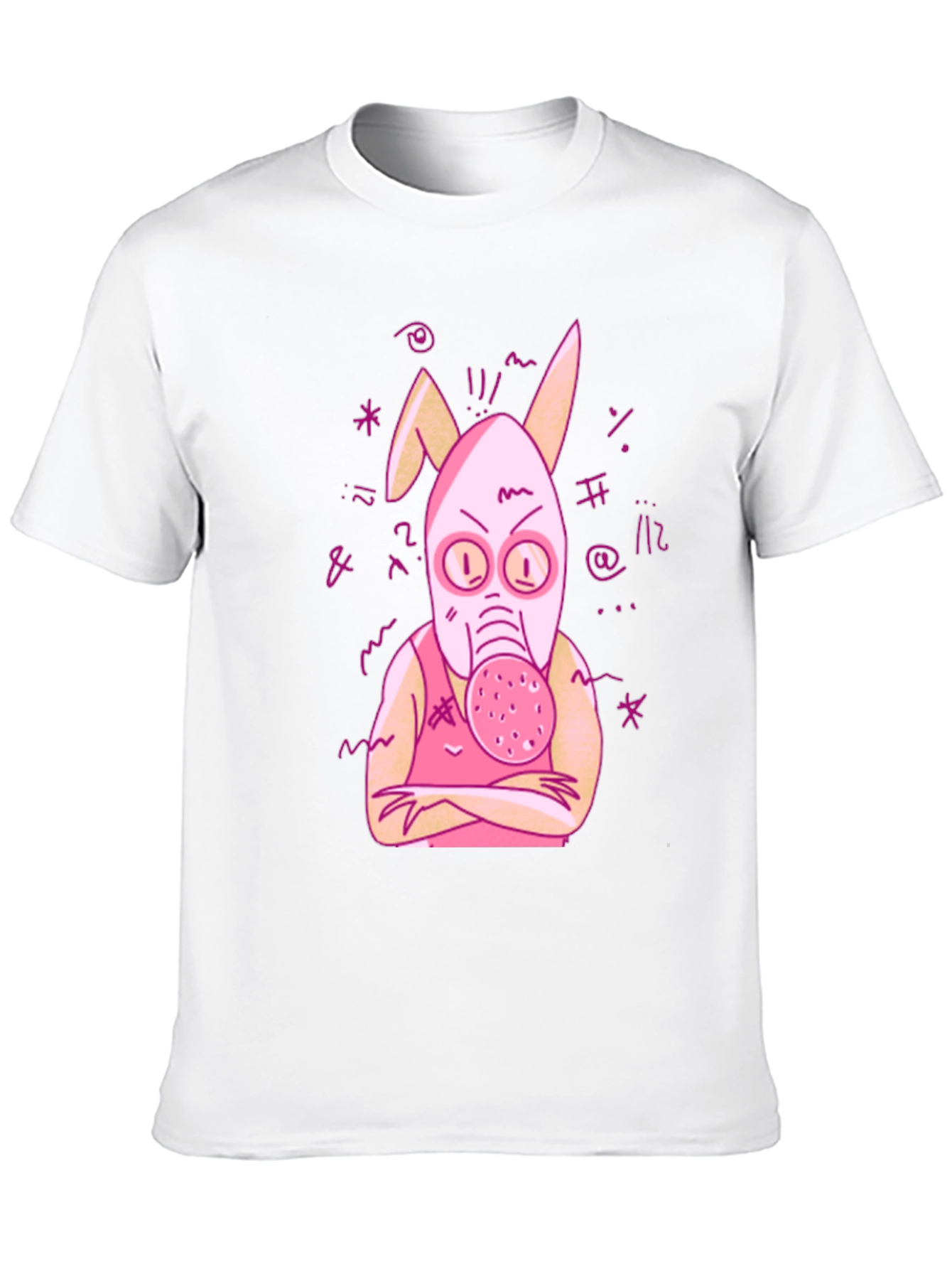 Black Unique Graphic Tee - Pink Bunny Gas Mask Design view 10