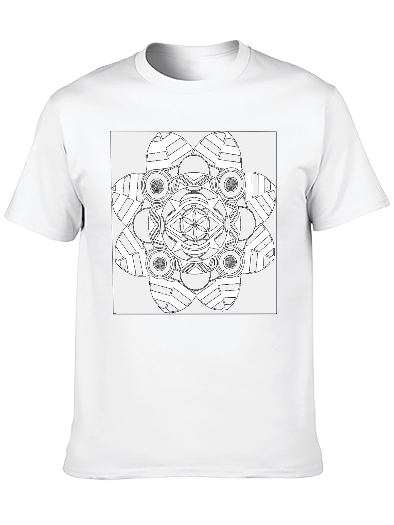 Black Geometric Mandala Print Black T-Shirt view 10