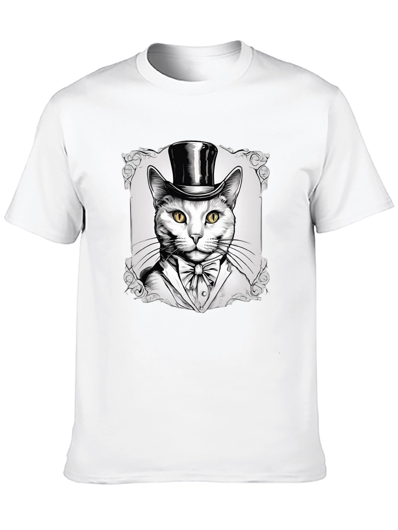Black Top Hat Cat Graphic T-Shirt - Stylish Feline Design view 10