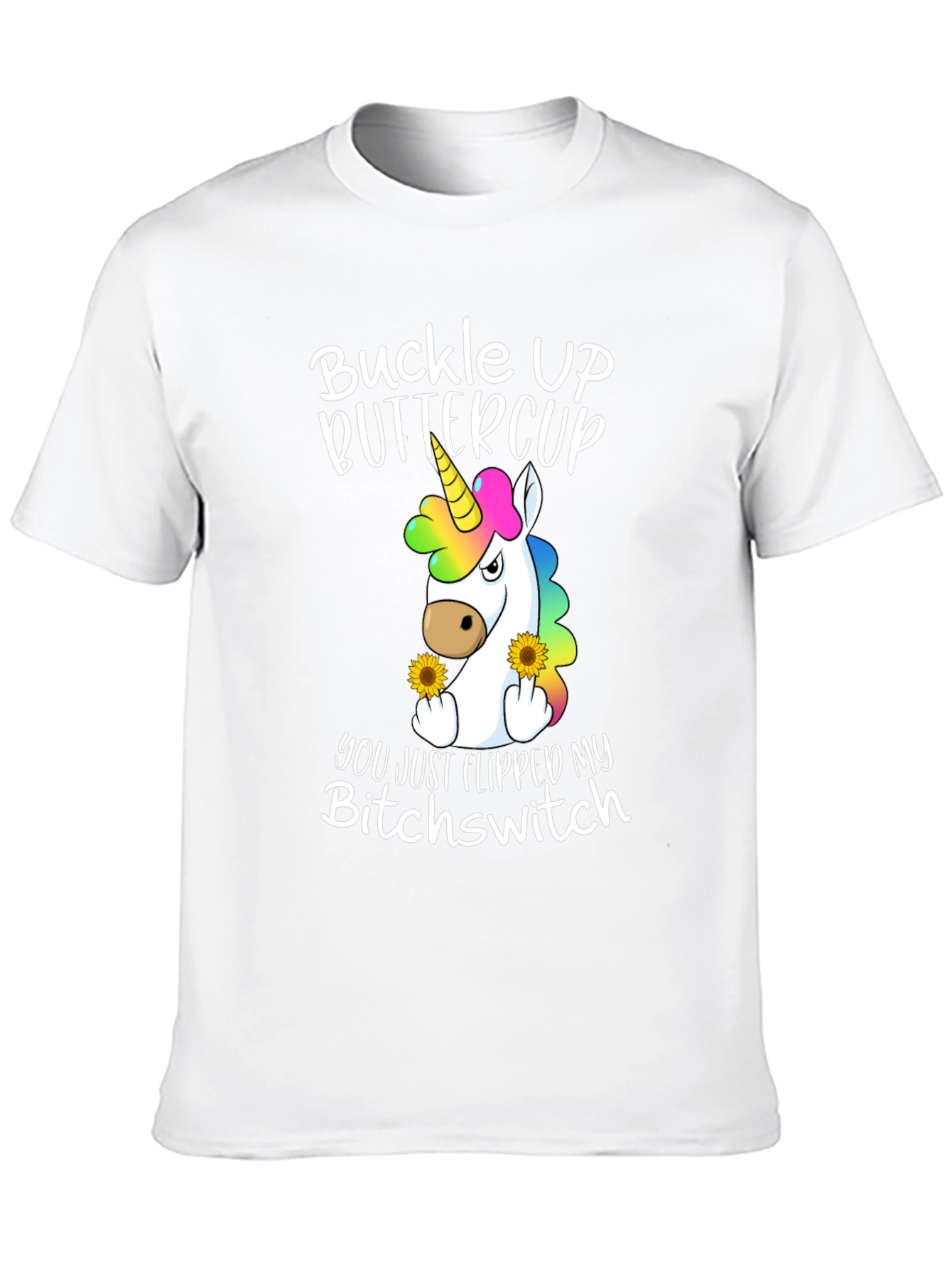 Black Buckle Up Buttercup T-Shirt - Unicorn Flipping You Off view 10