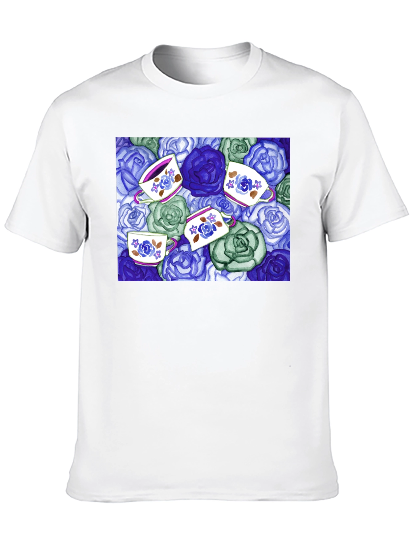 Black Floral Tea Cup T-Shirt - Unique Design view 10