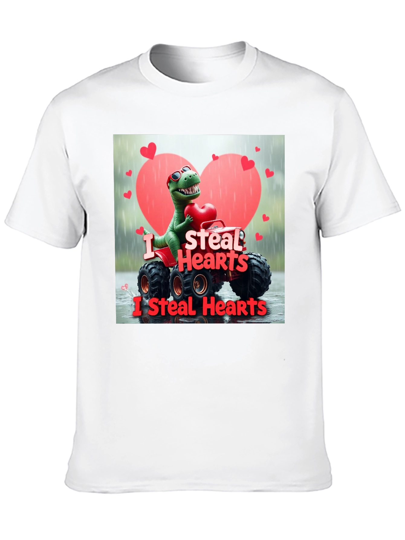 Black I Steal Hearts Dinosaur Monster Truck Valentine's Day T-Shirt view 10