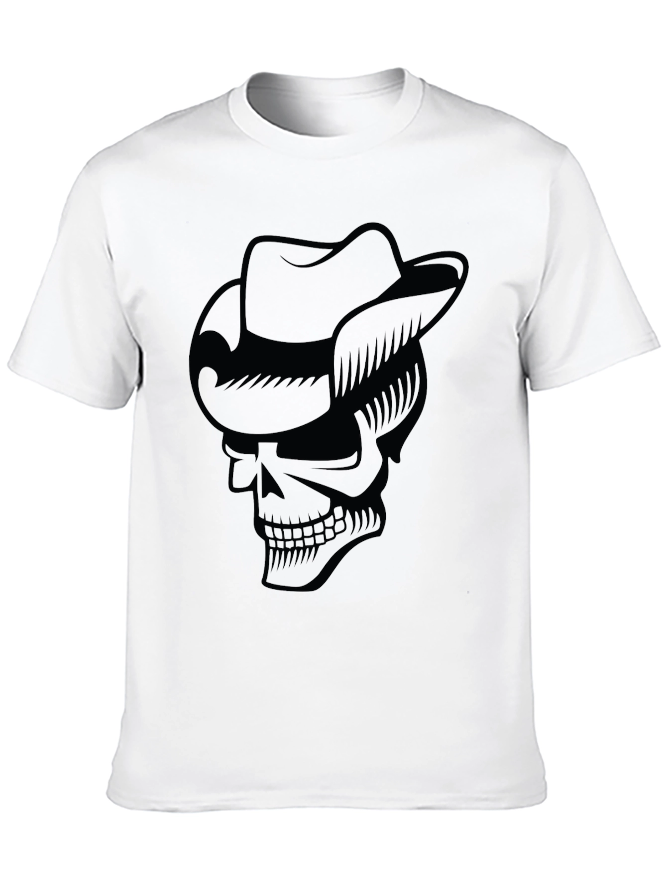 Black Skull Cowboy Hat Graphic T-Shirt - Cool Casual Tee view 10