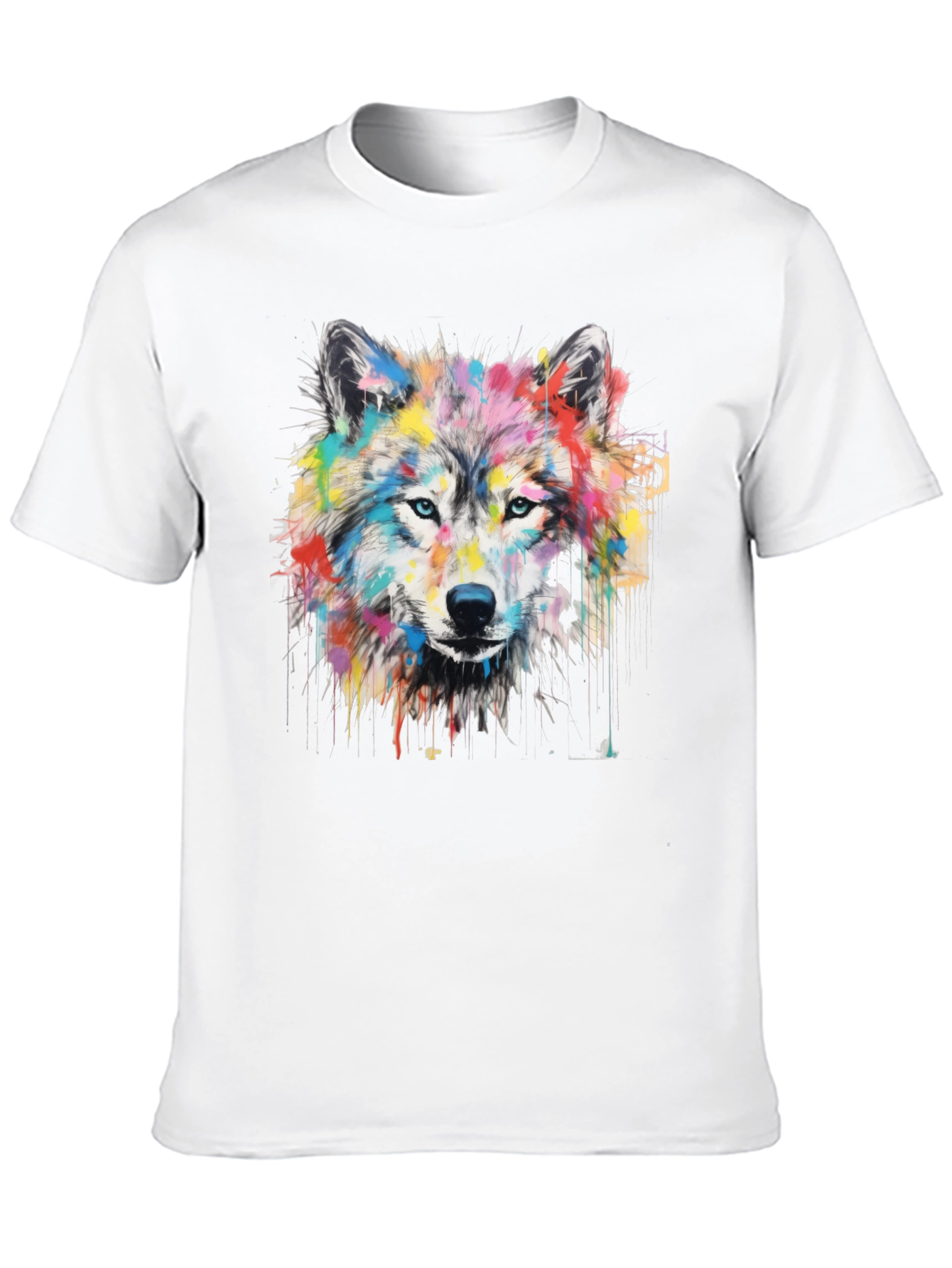 Black Colorful Wolf Graphic Print Men's Black T-Shirt view 10