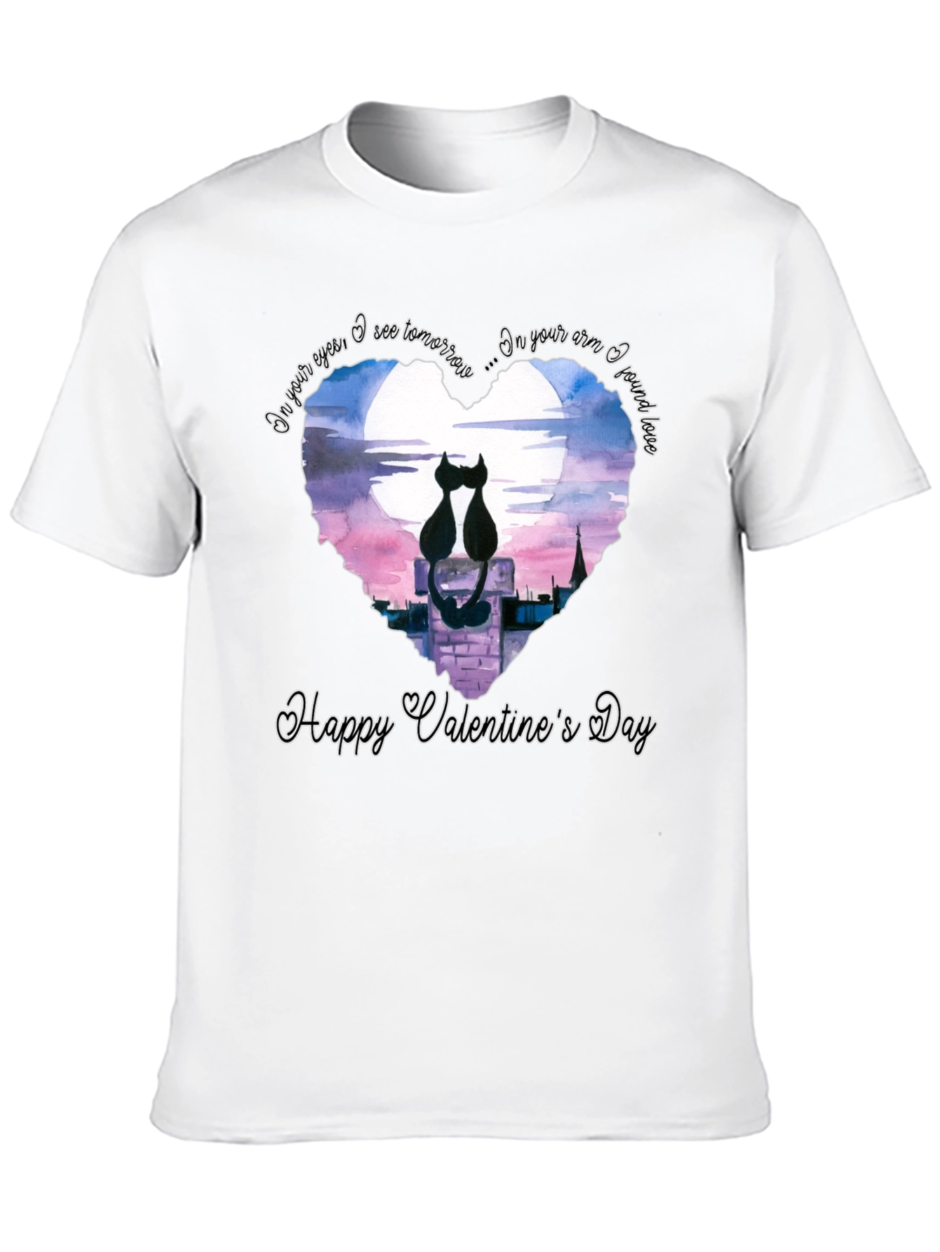 Black Valentine's Cat Lovers Black T-Shirt view 10