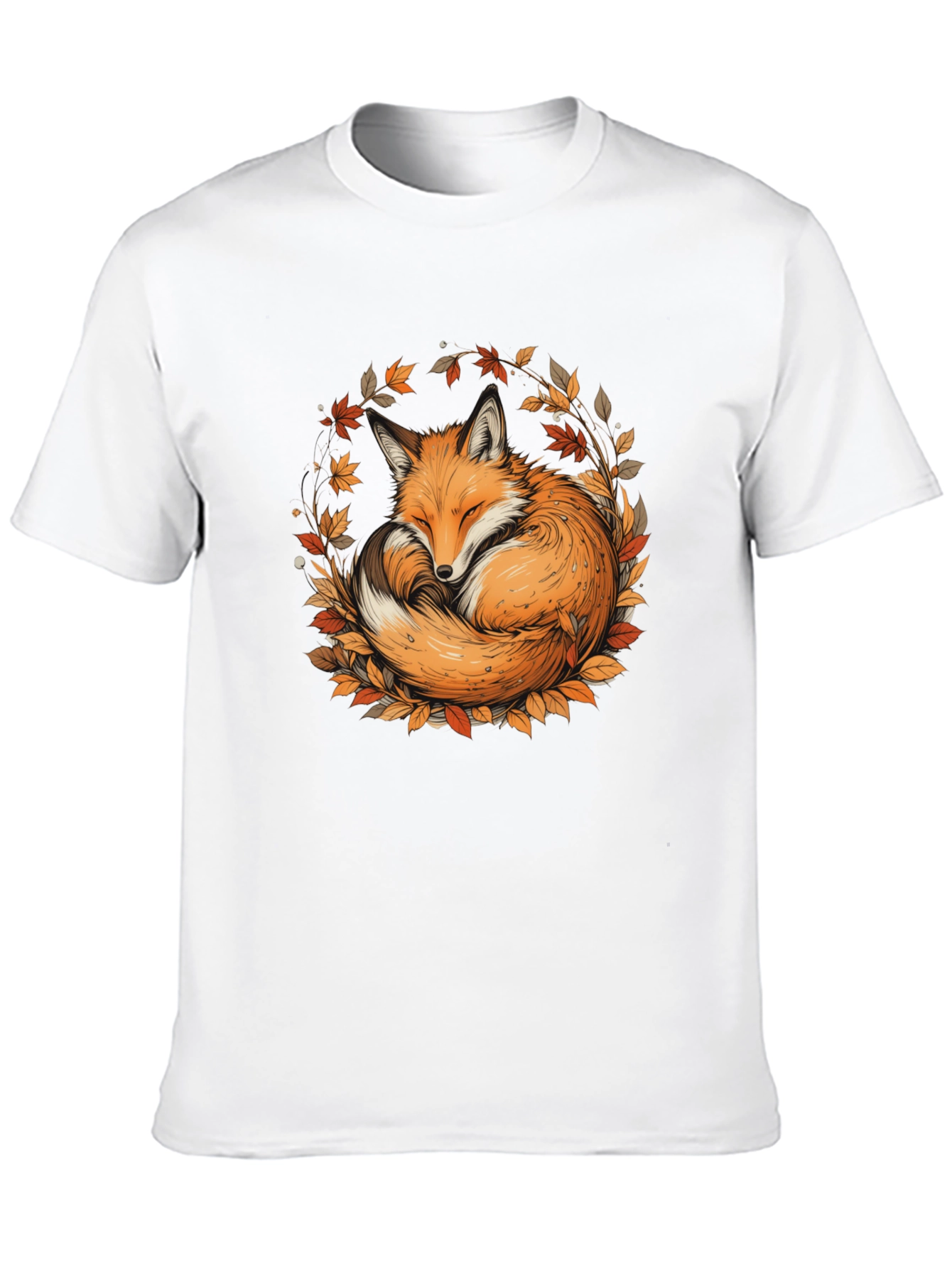 Black Fox & Foliage Black T-Shirt - Autumnal Design view 10