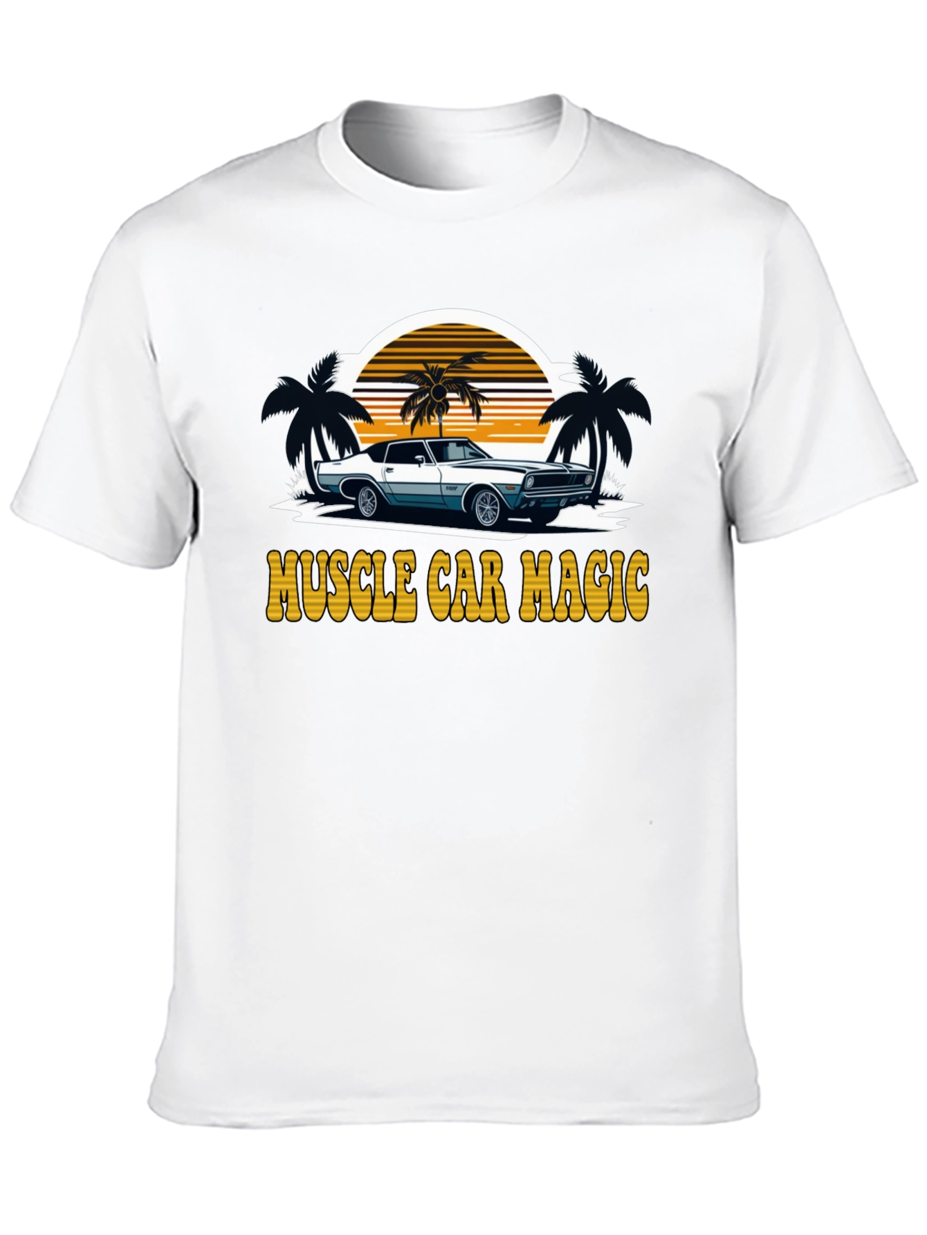 Black Muscle Car Magic Tee - Vintage Sunset Design view 10
