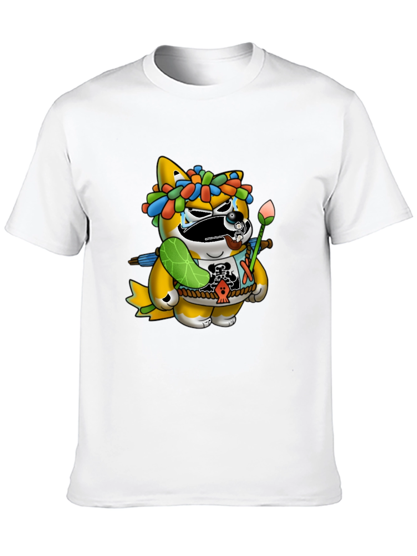 Black Unique Graphic Tee - Cartoon Tanuki Design view 10