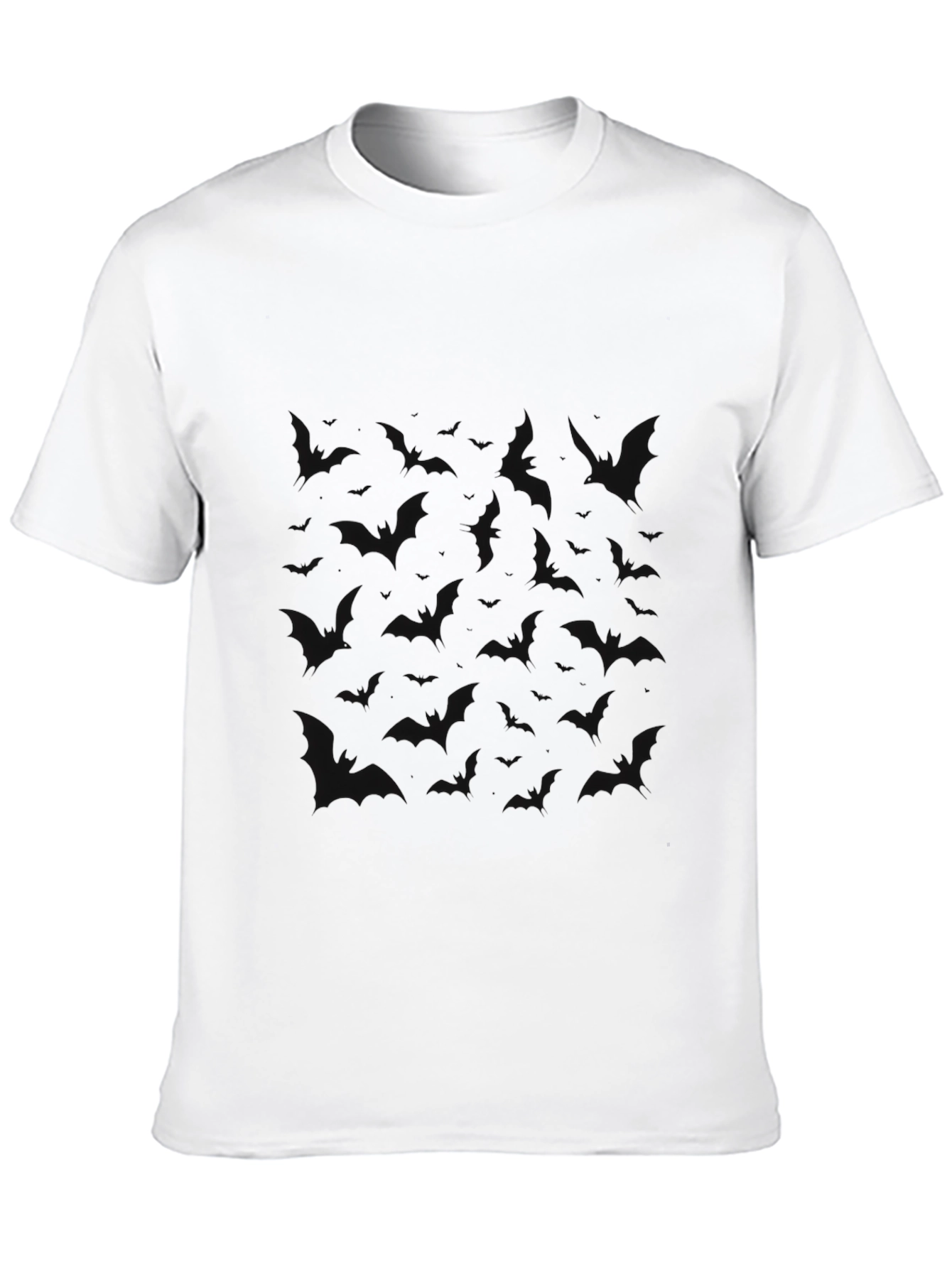 Black Men's Black T-Shirt with Bat Pattern view 10