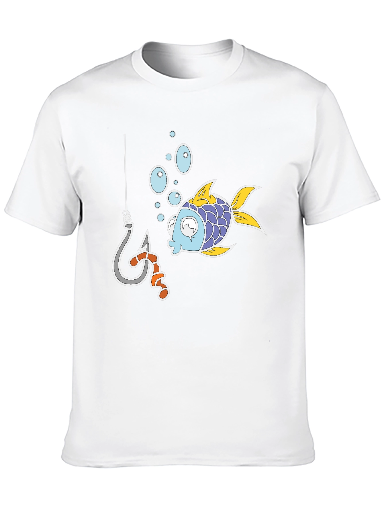 Black Funny Fish Hook Cartoon Graphic Tee view 10