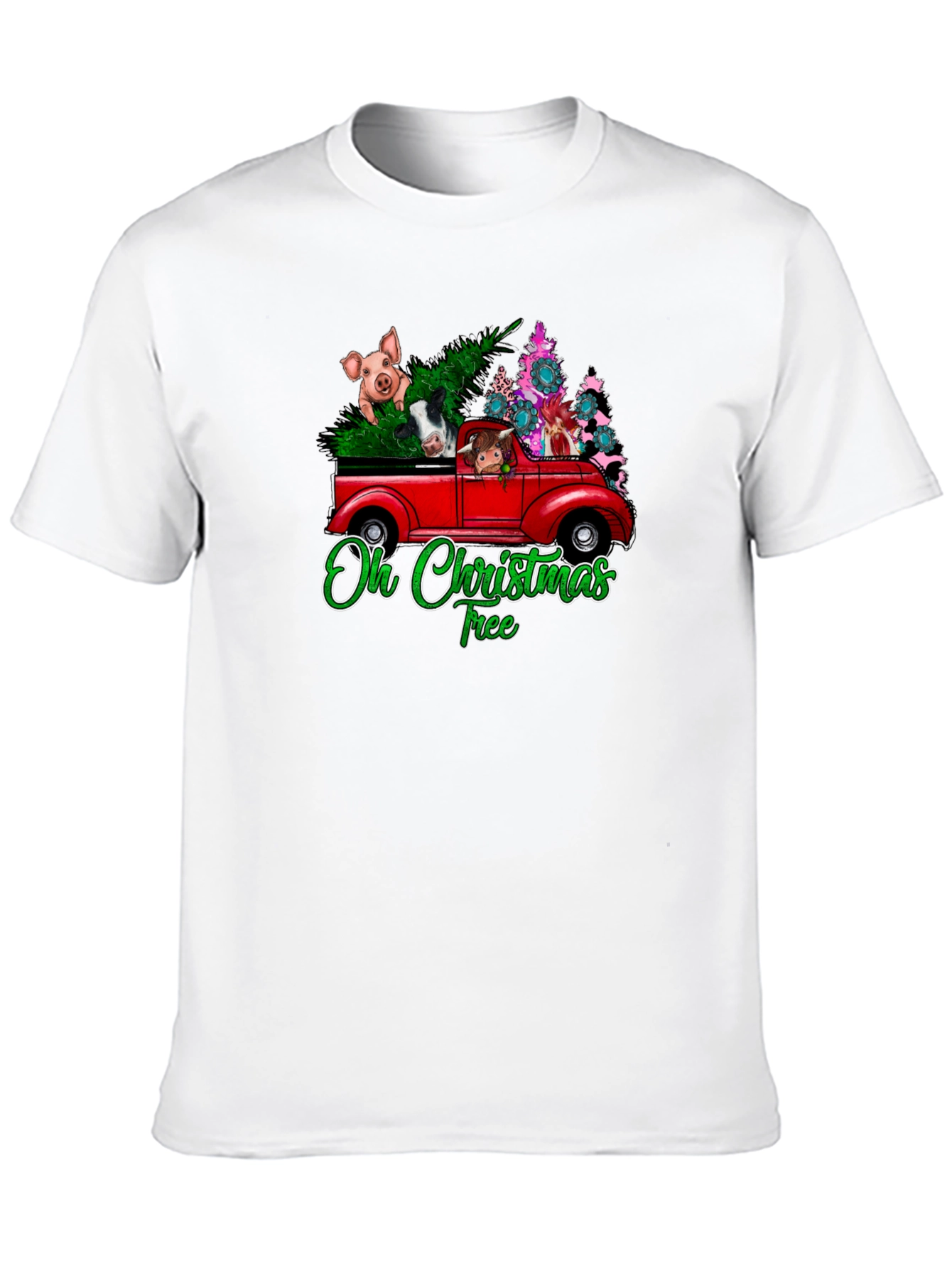 Black Oh Christmas Tree Animals Truck T-Shirt view 10